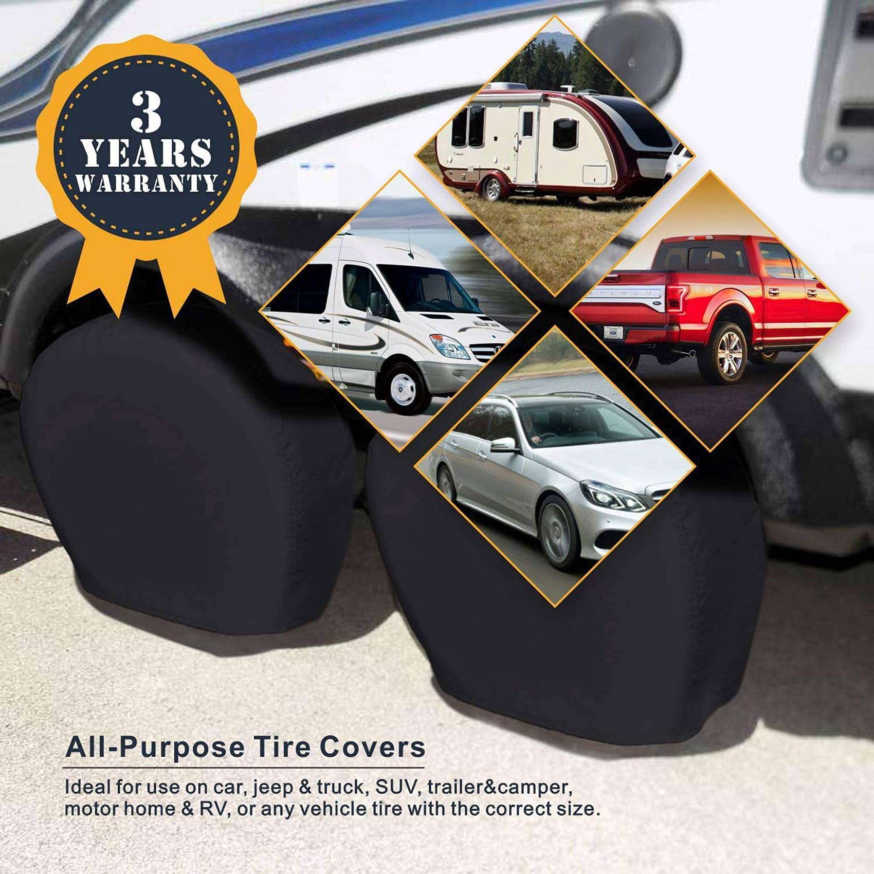 Explore Land Tire Covers 4 Pack - Tough Tire Wheel Protector For Truck, Suv, Trailer, Camper, Rv - Universal Fits Tire Diameters 35''-38.75'', Black