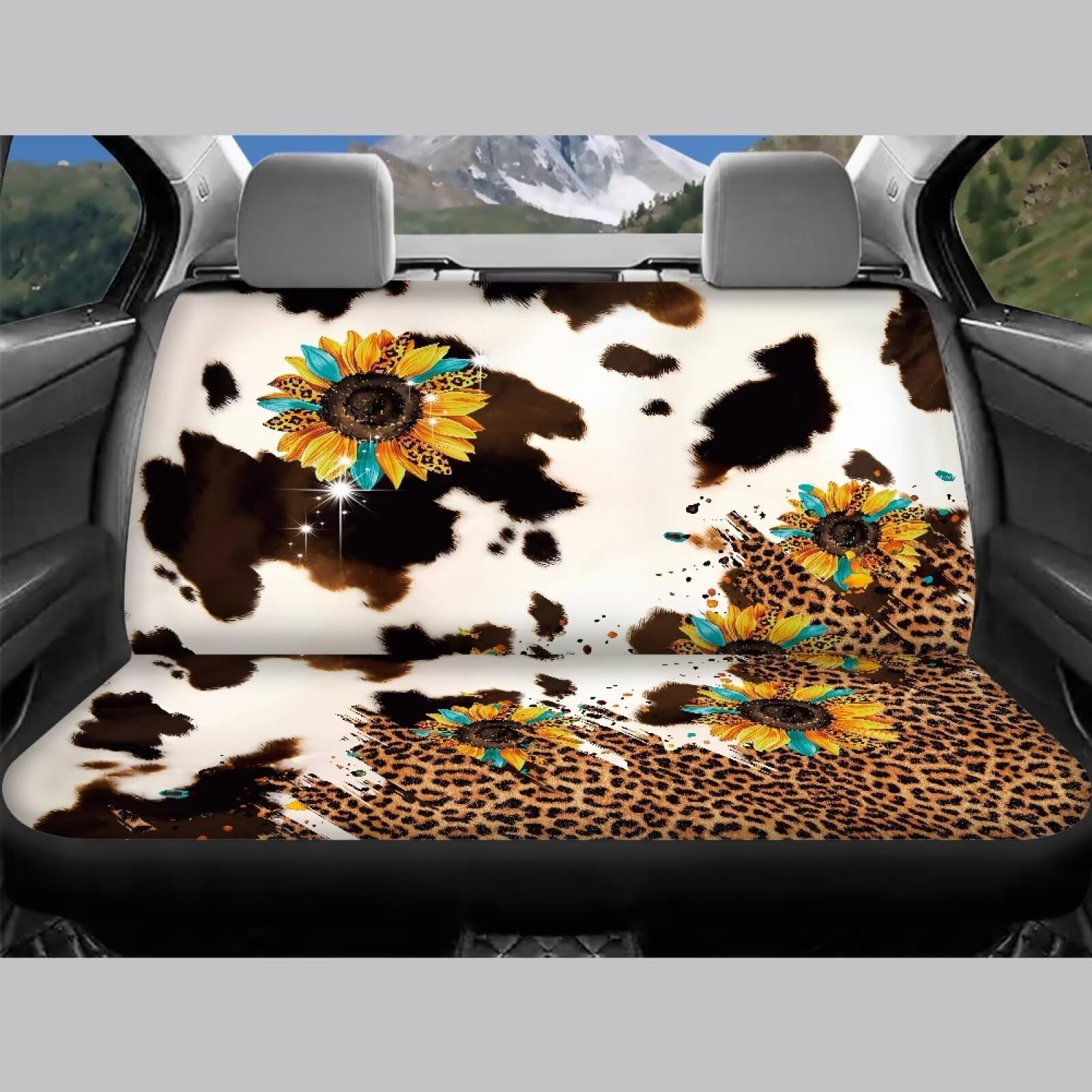 Tomeusey Leopard Sunflower Pattern Car Seat Cover Full Set, Front Rear Seat Cover 4 Pcs Car Seat Mats Full Set for Women Men, So