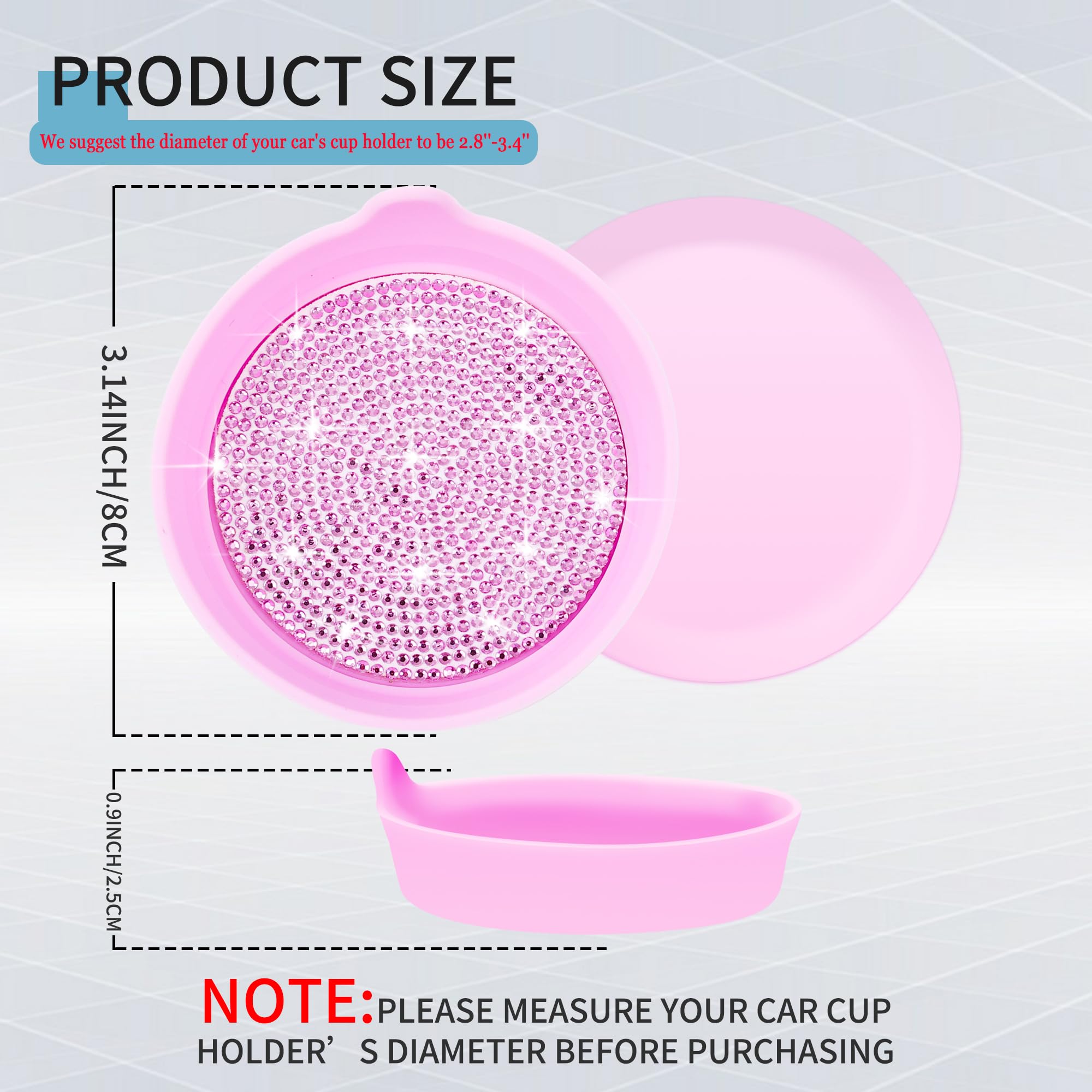 Amooca Car Cup Coaster Universal Non-Slip Cup Holders Bling Crystal Rhinestone Car Interior Accessories 4 Pack Pink Whole Rhines