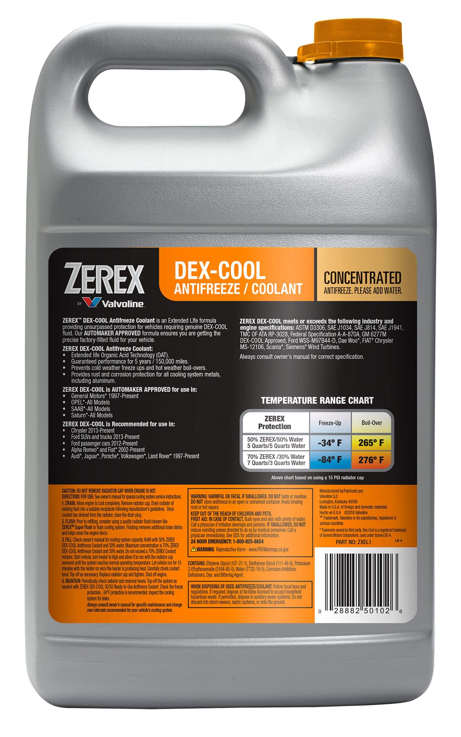 Zerex Valvoline Dex-Cool Organic Acid Technology Concentrate Antifreeze/Coolant 1 Ga