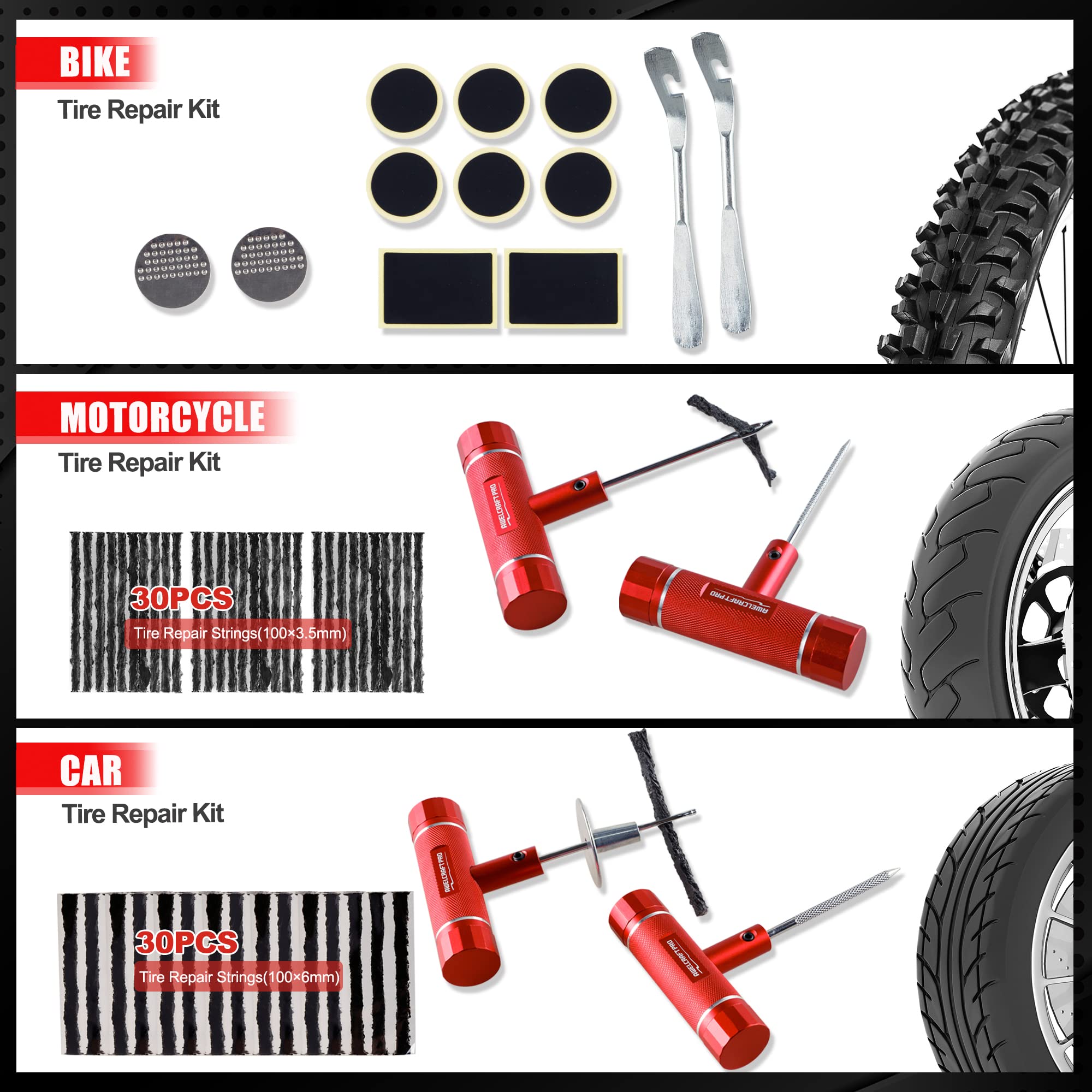 Awelcraft Heavy Duty Tire Repair Tools Kit - 108 Pcs Set Truck Tool Box For Motorcycle, Car, Atv, Jeep, Truck, Tractor Flat Tire