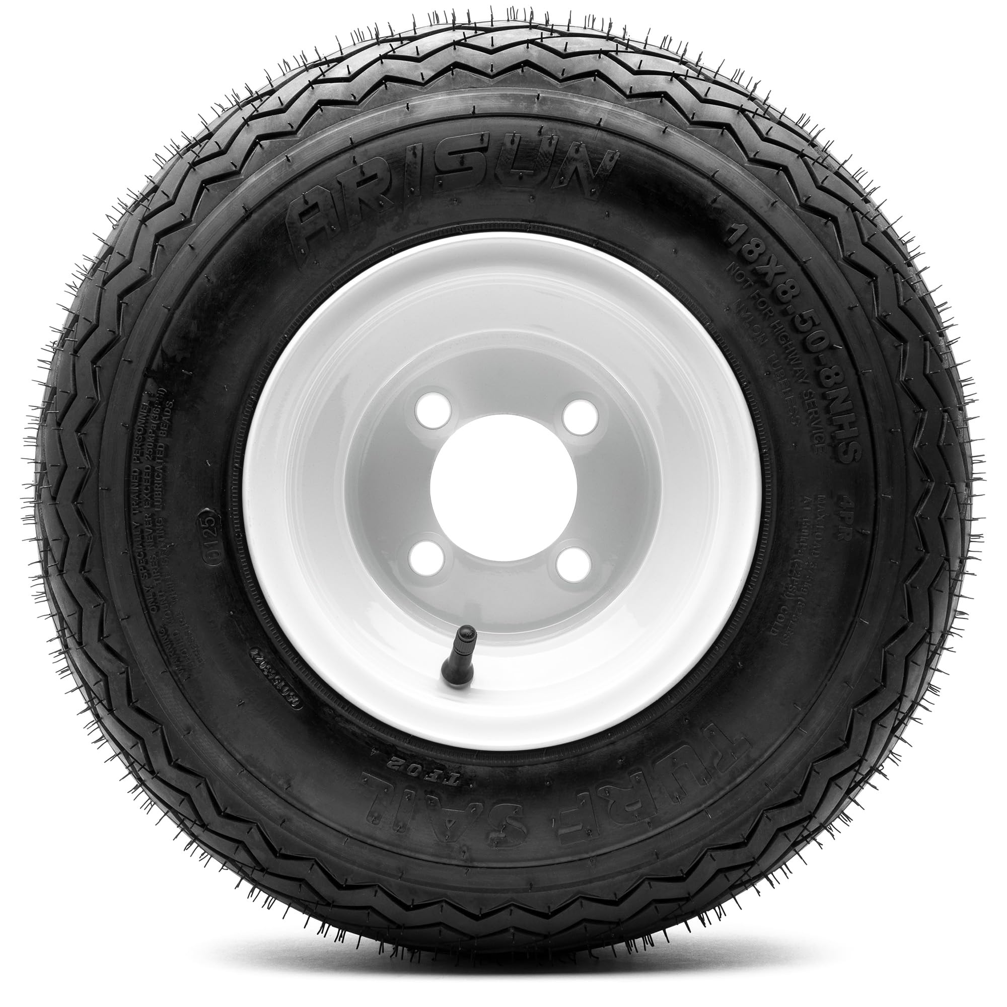 8'' Steel Golf Cart Wheels Glossy White And Arisun Turf Sail (18/8.5-8) Golf Cart Tires - Set Of Four