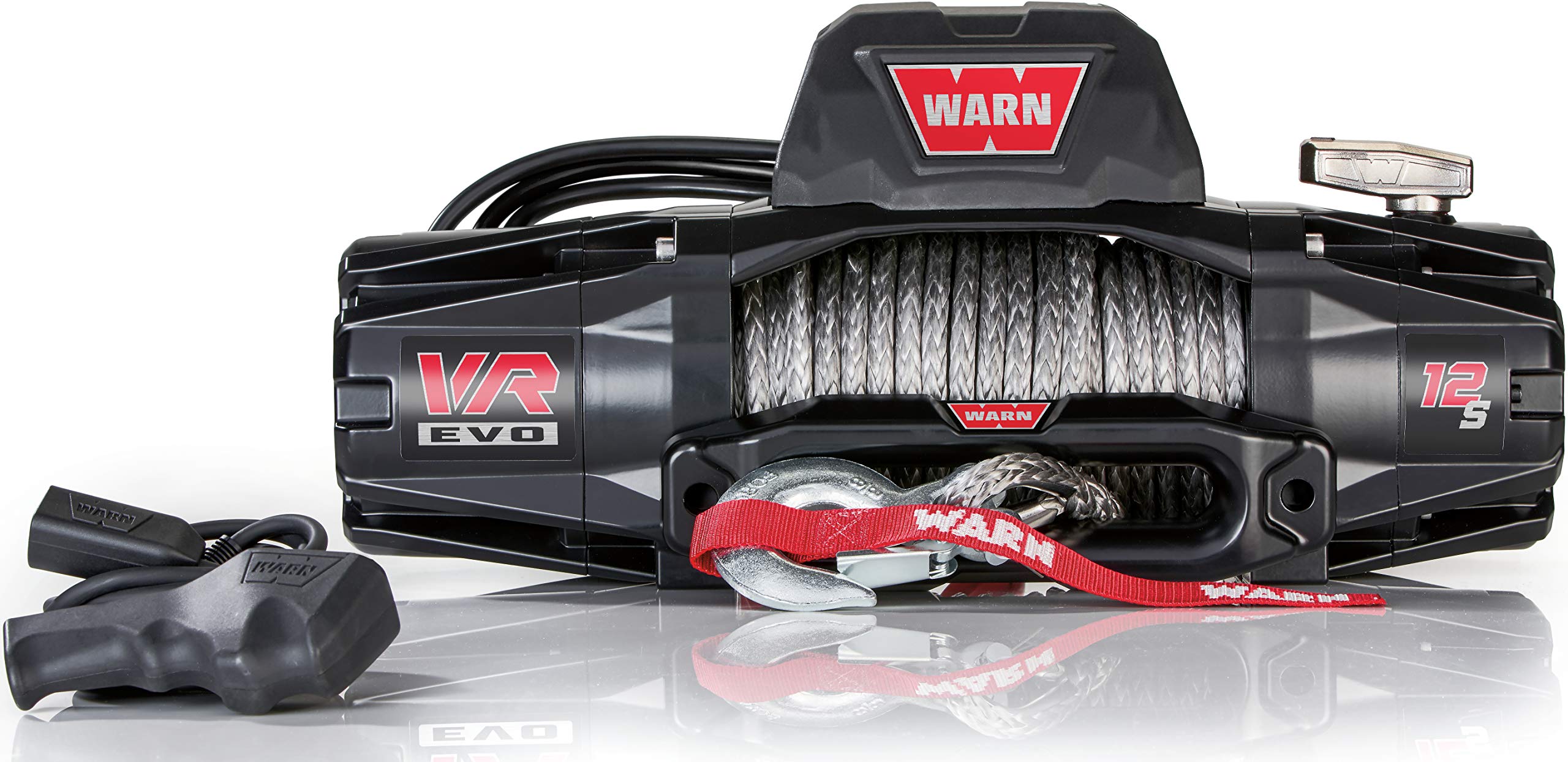 WARN 103255 VR EVO 12-S Electric 12V DC Winch with Synthetic Rope: 3/8 Diameter x 90 Length, 6 Ton (12,000 lb) Pulling Capacity