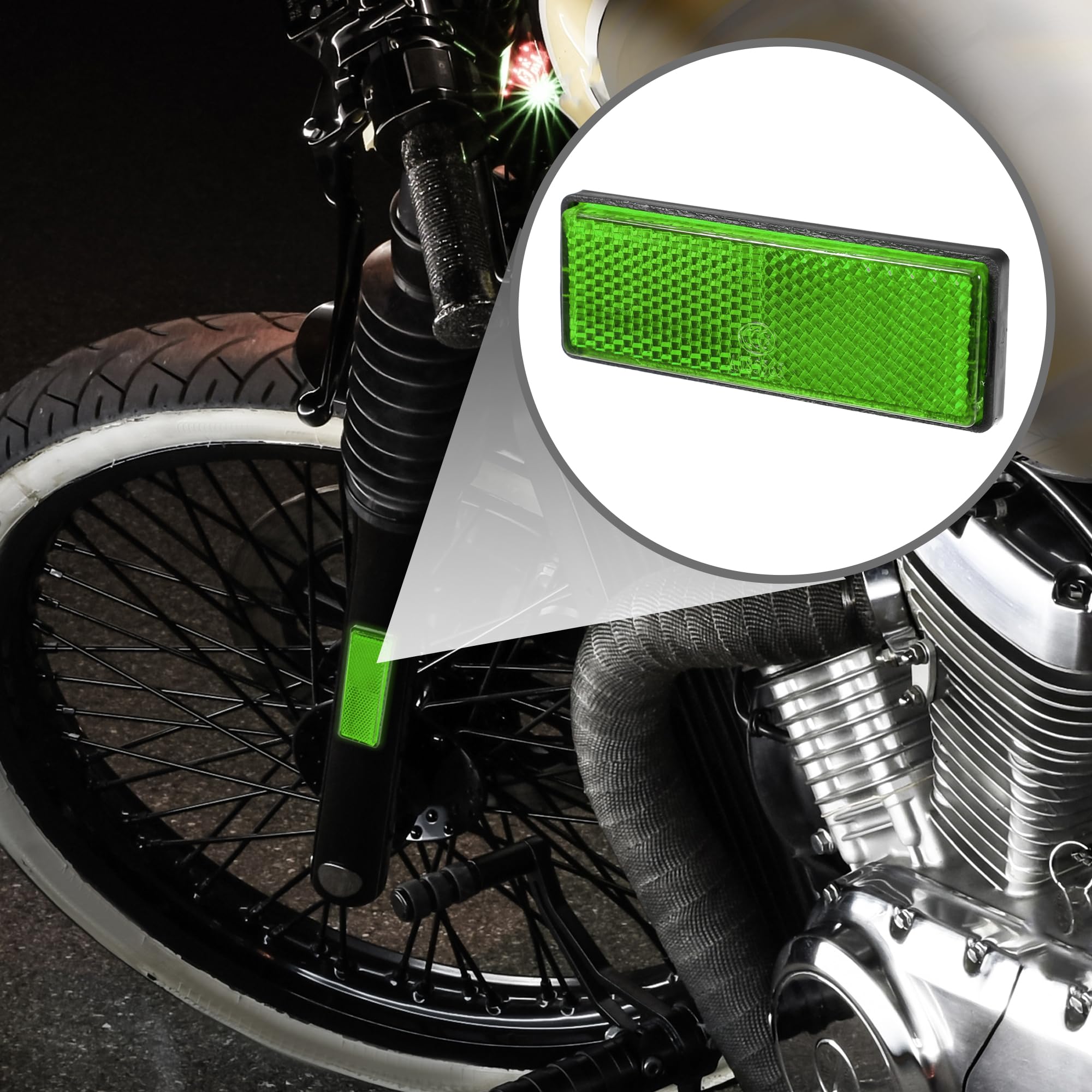 Partuto 4Pcs 3.46'X1.26' Universal Reflector - Rectangle Motorcycle Bike Safety Reflector Increase Visibility And Safety On The Road - Plastic Green