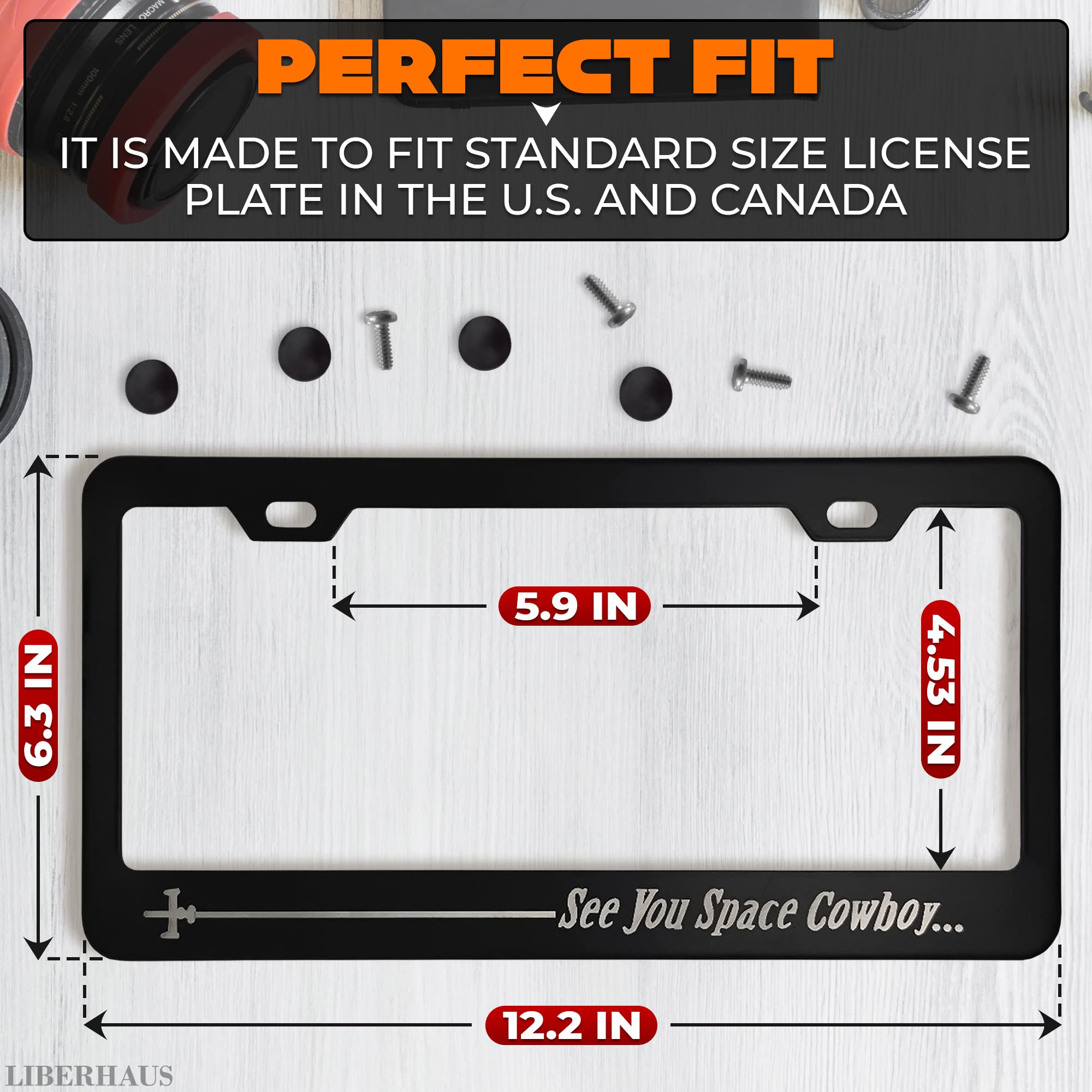 Matte Black License Plate Frame Funny For Anime Fans - See You Space Cowboy Anime License Plate Frame Design (12.2 X 6.3 Inches)