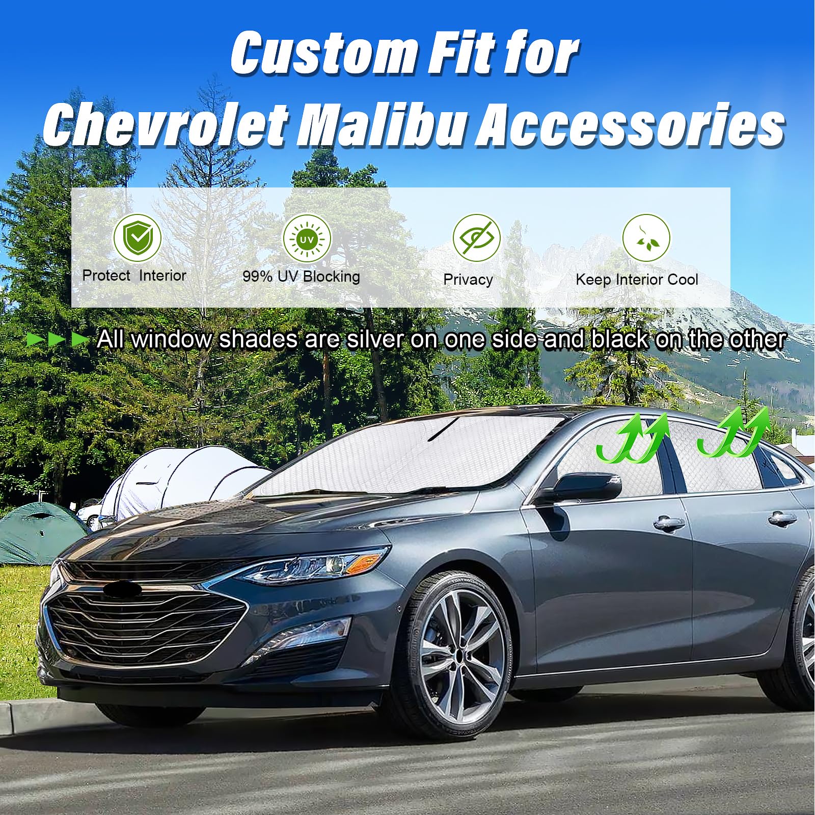 Kmf Windshield Sun Shade Replacement For Chevrolet Malibu Accessories 2016-2025, Side Window Sun Shade Cover Sun Visor Shield Co