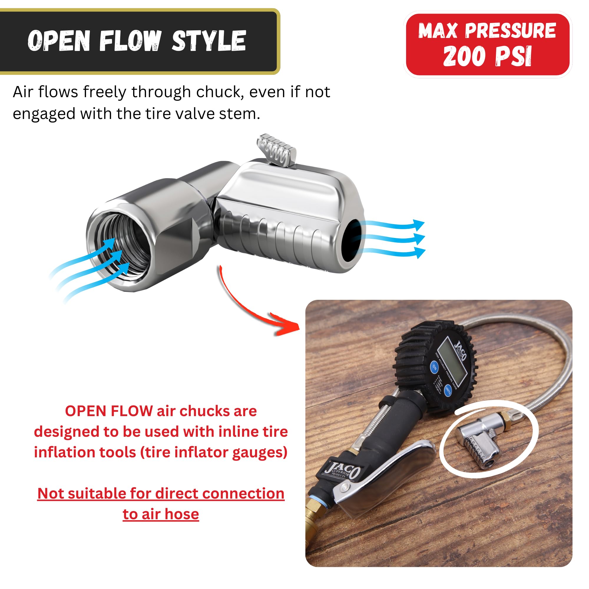 Jaco Lightning L2-Series Tire Air Chuck - 1/4'' F-Npt (Open Flow) (2-Pack)