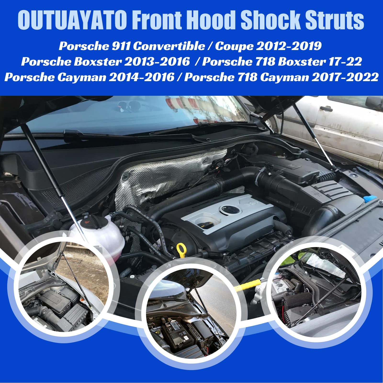 Otuayauto Hood Struts Lift Support Replacement For Porsche 911 2012-2019 Boxster 13-16 718 Boxster 17-22 Cayman 14-22 Premium Fr