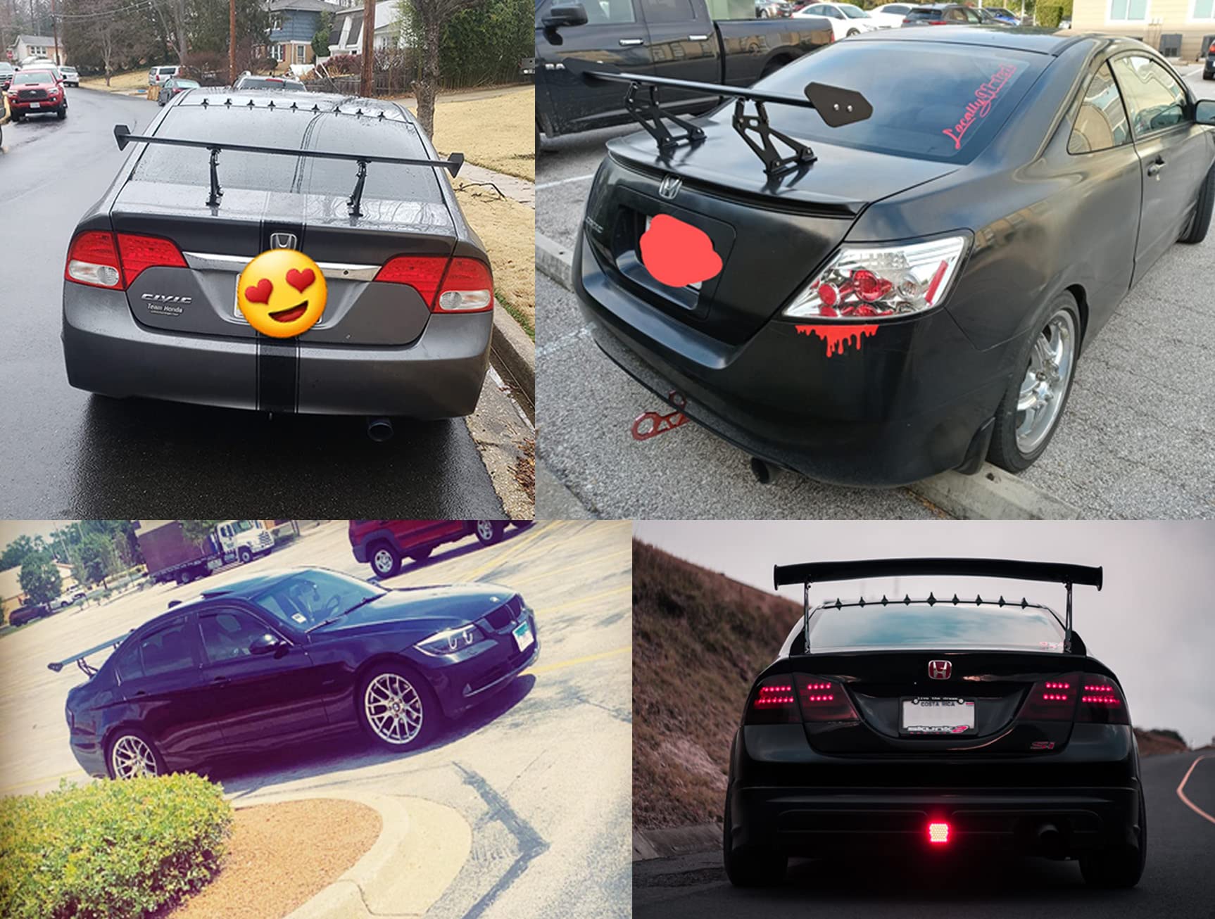 SHZOND 43.3" Adjustable GT Wing Spoiler - Black Aluminum Rear Wing for Universal Cars