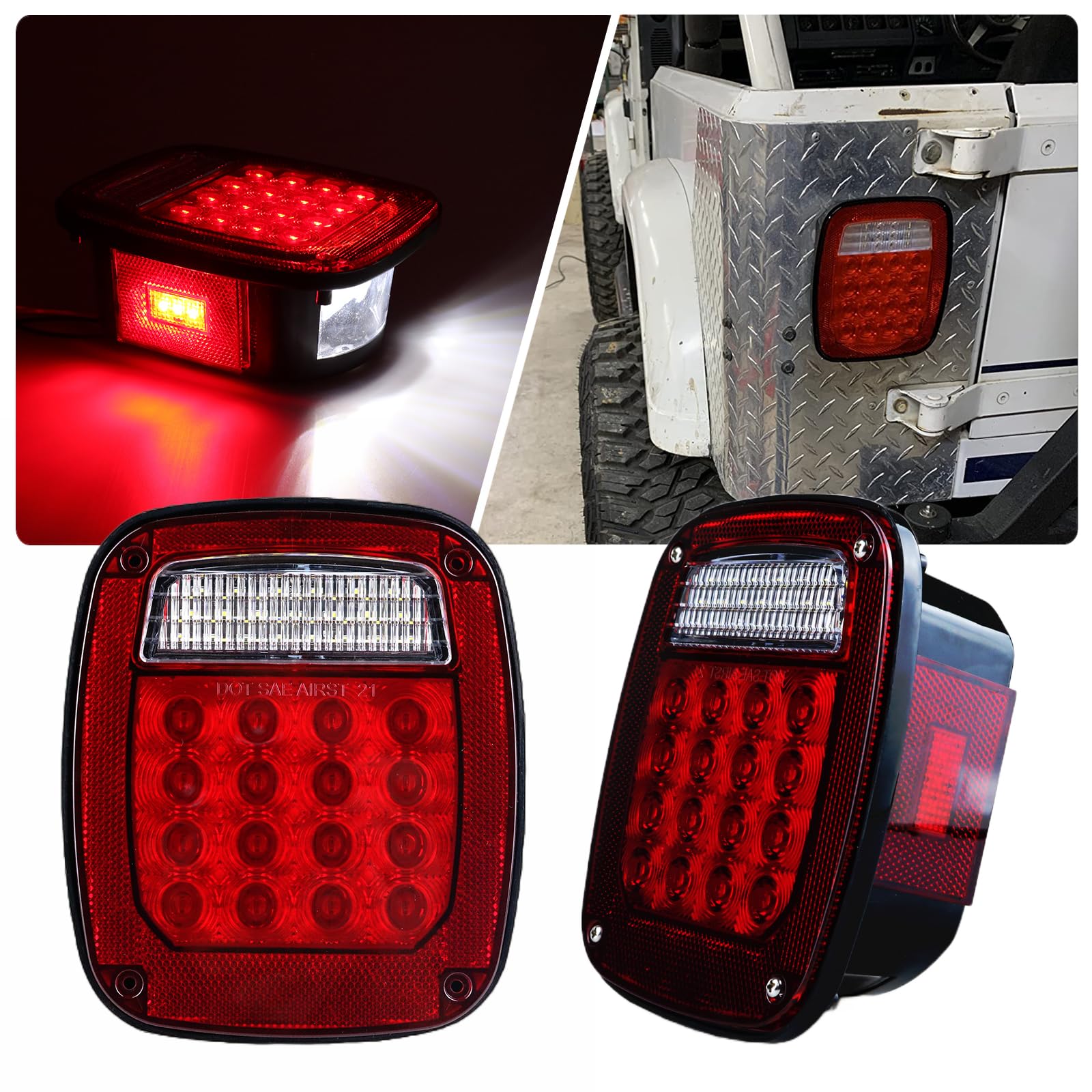 Tail Lights Assembly Replacement For 1979-2006 Wrangler Tj Yj Cj5 Cj7 Red Square Rear Combination Tail Lamps With Passenger And