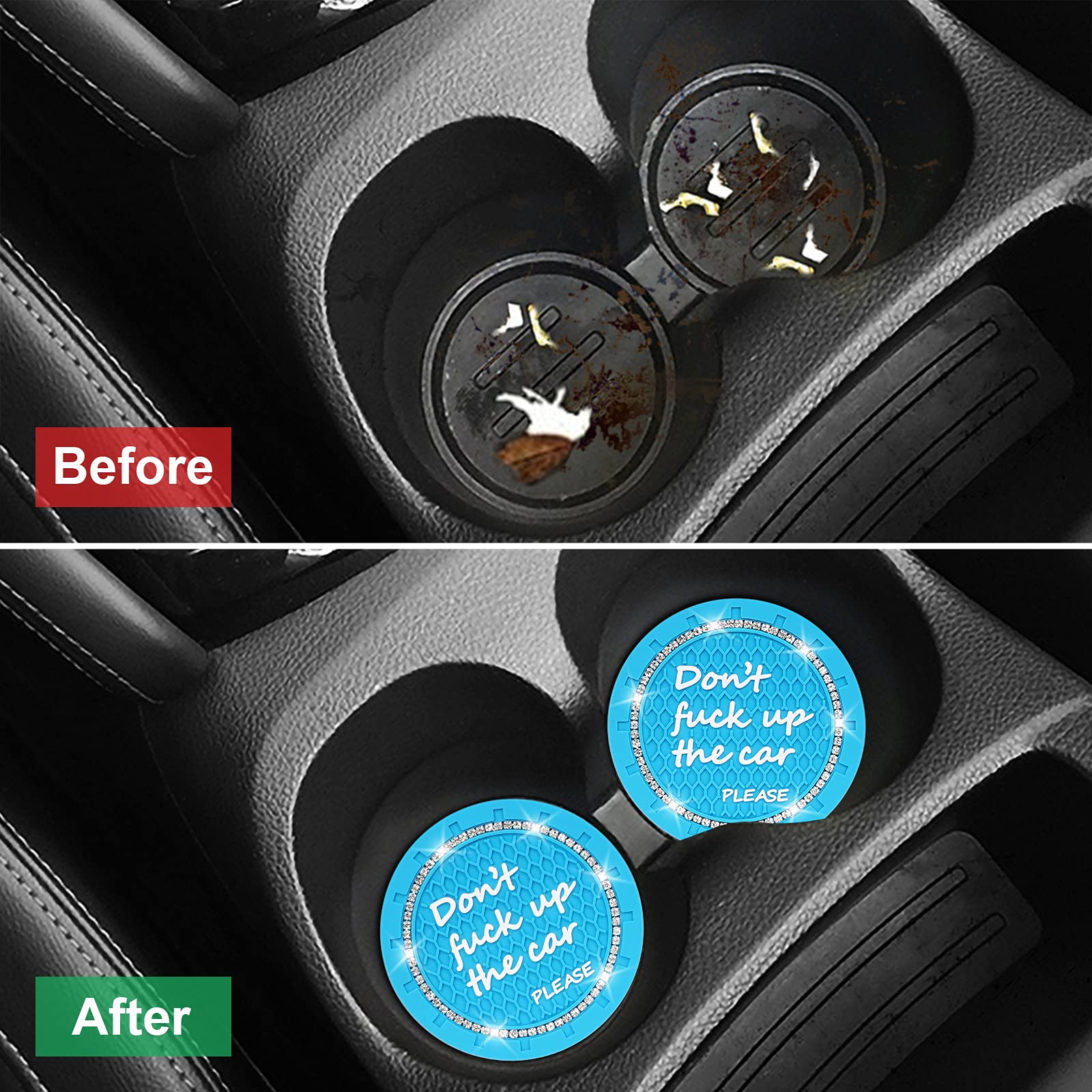 Bling Car Coasters, Shanshui 4 Pack Universal Auto Anti Slip Cup Holder Insert Coaster, Bling Crystal Rhinestone Car Interior Accessories For Most Cars (Blue / 4Pcs)