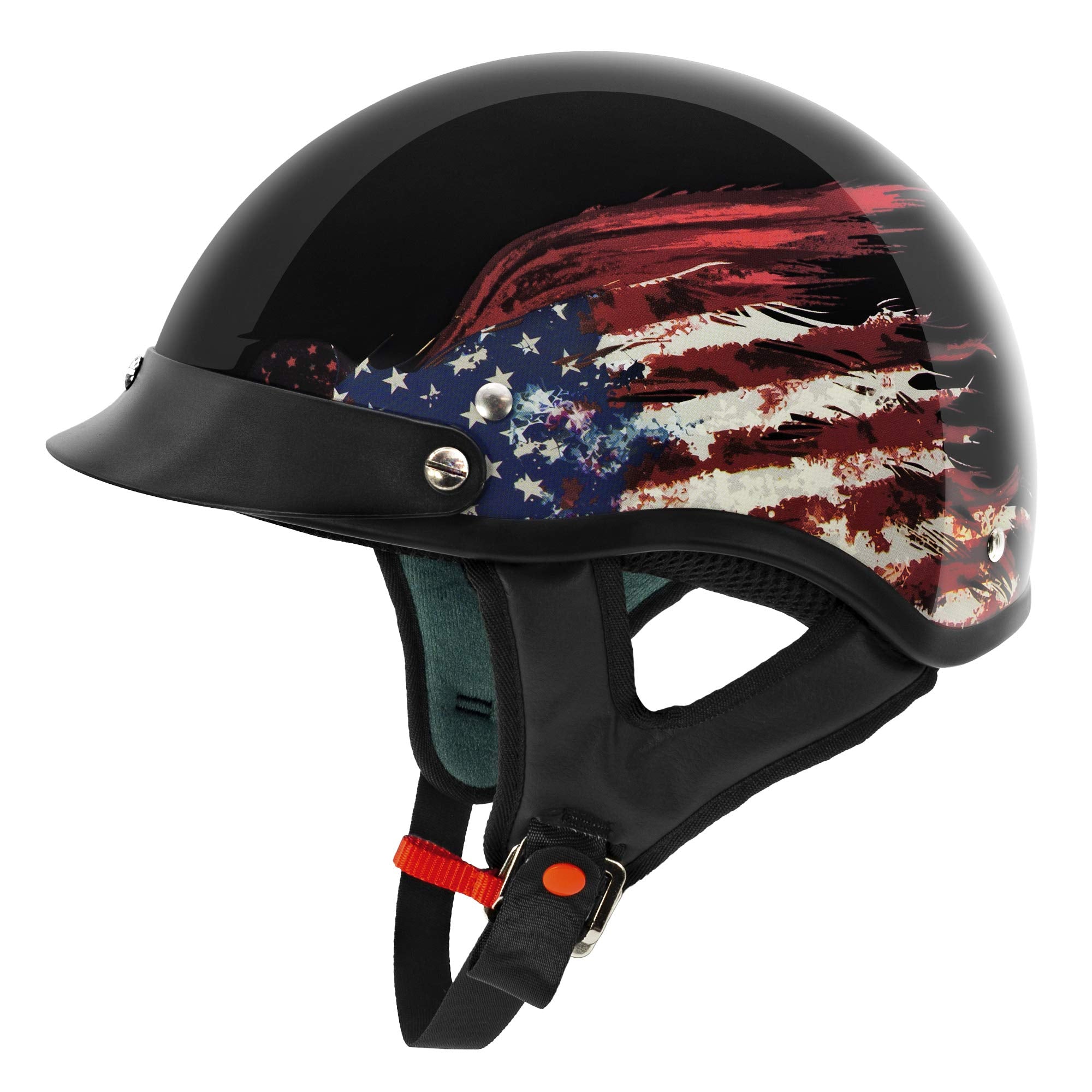 Vcan Cruiser Solid Gloss Black Half Face Motorcycle Helmet (Flag, X-Large)