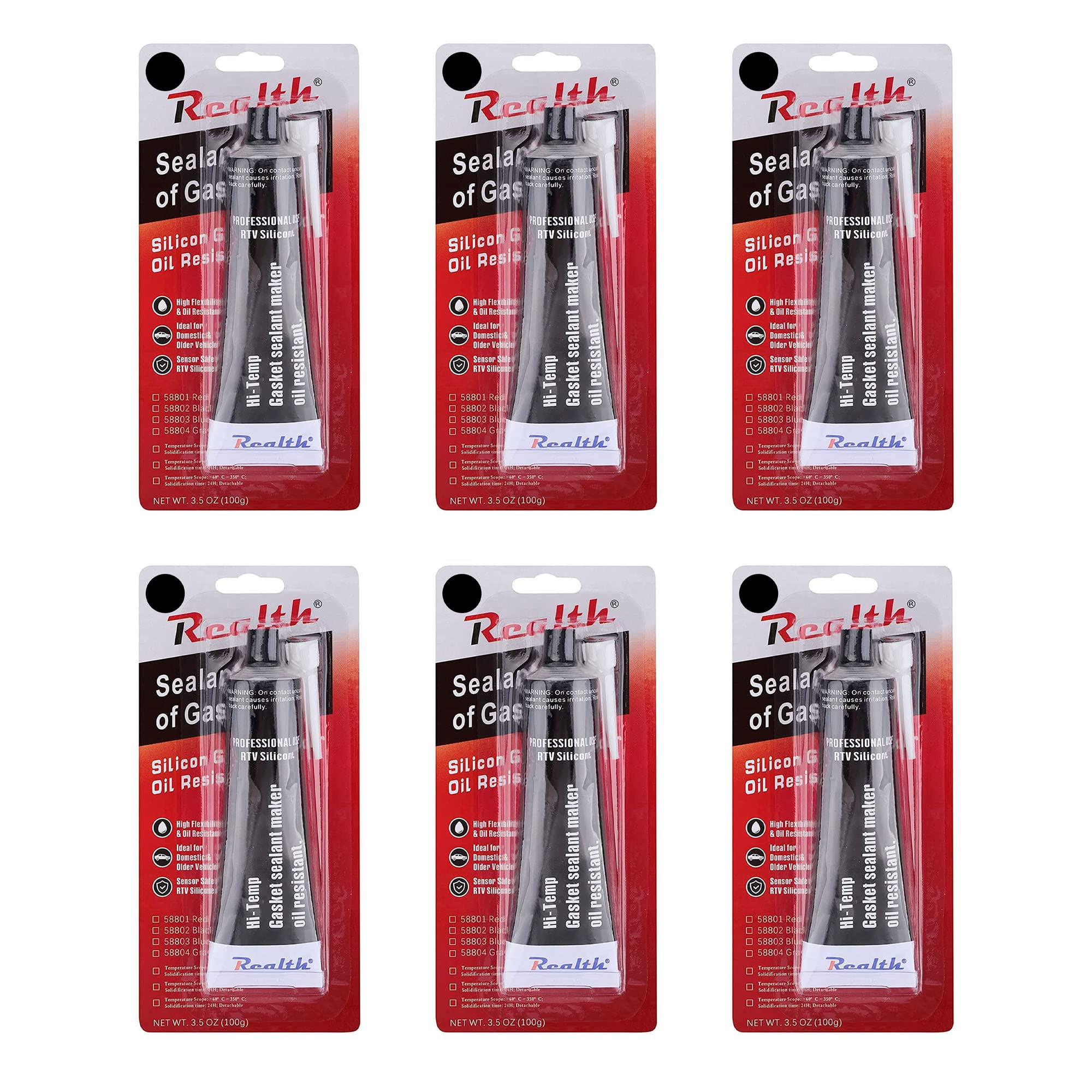 Silicone Gasket Maker Black Oil 6 Pack, High Temperature Rtv 3.53 Oz Ultra Resistance Sealant High Strength Flange Sealing For A