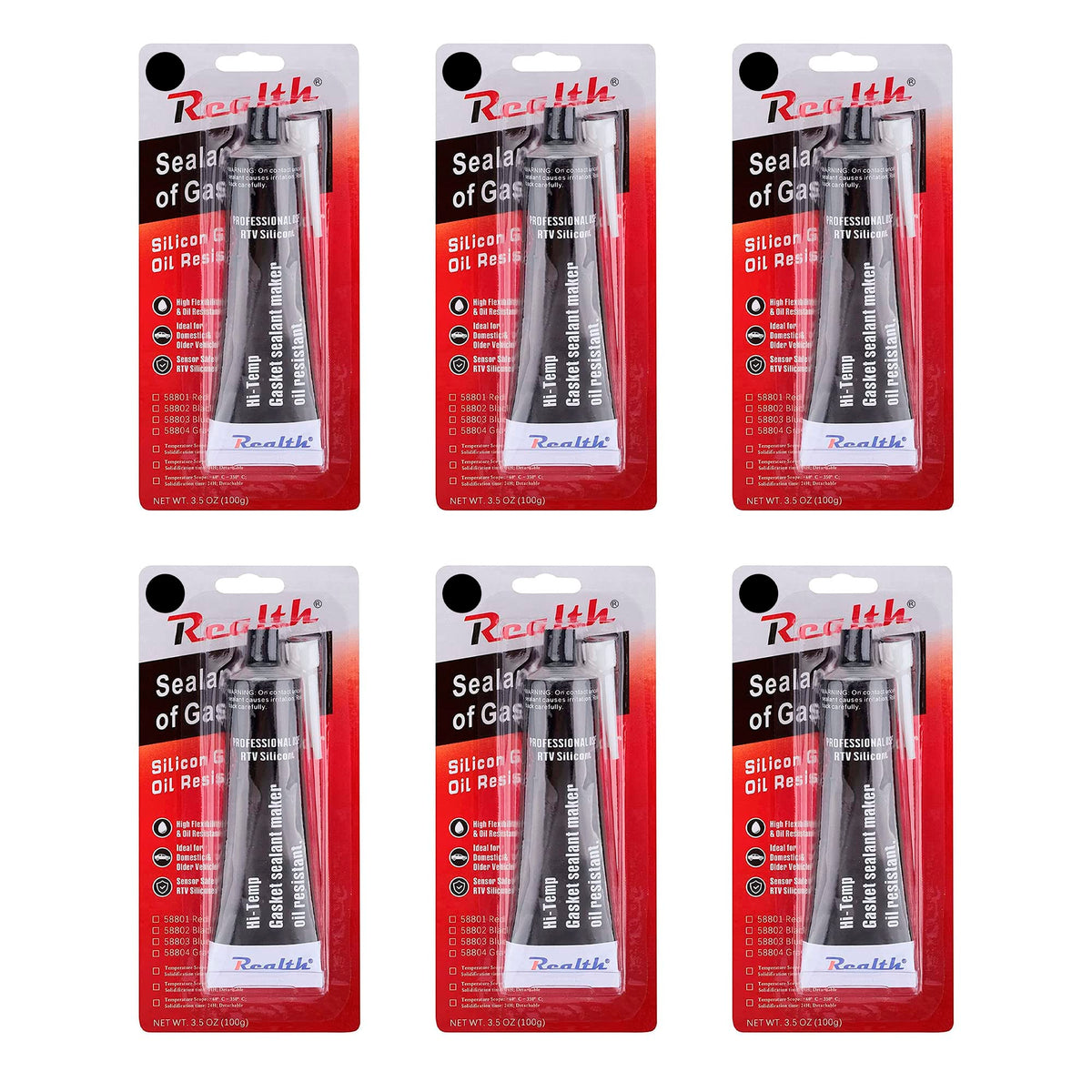 Silicone Gasket Maker Black Oil 6 Pack, High Temperature Rtv 3.53 Oz Ultra Resistance Sealant High Strength Flange Sealing For A