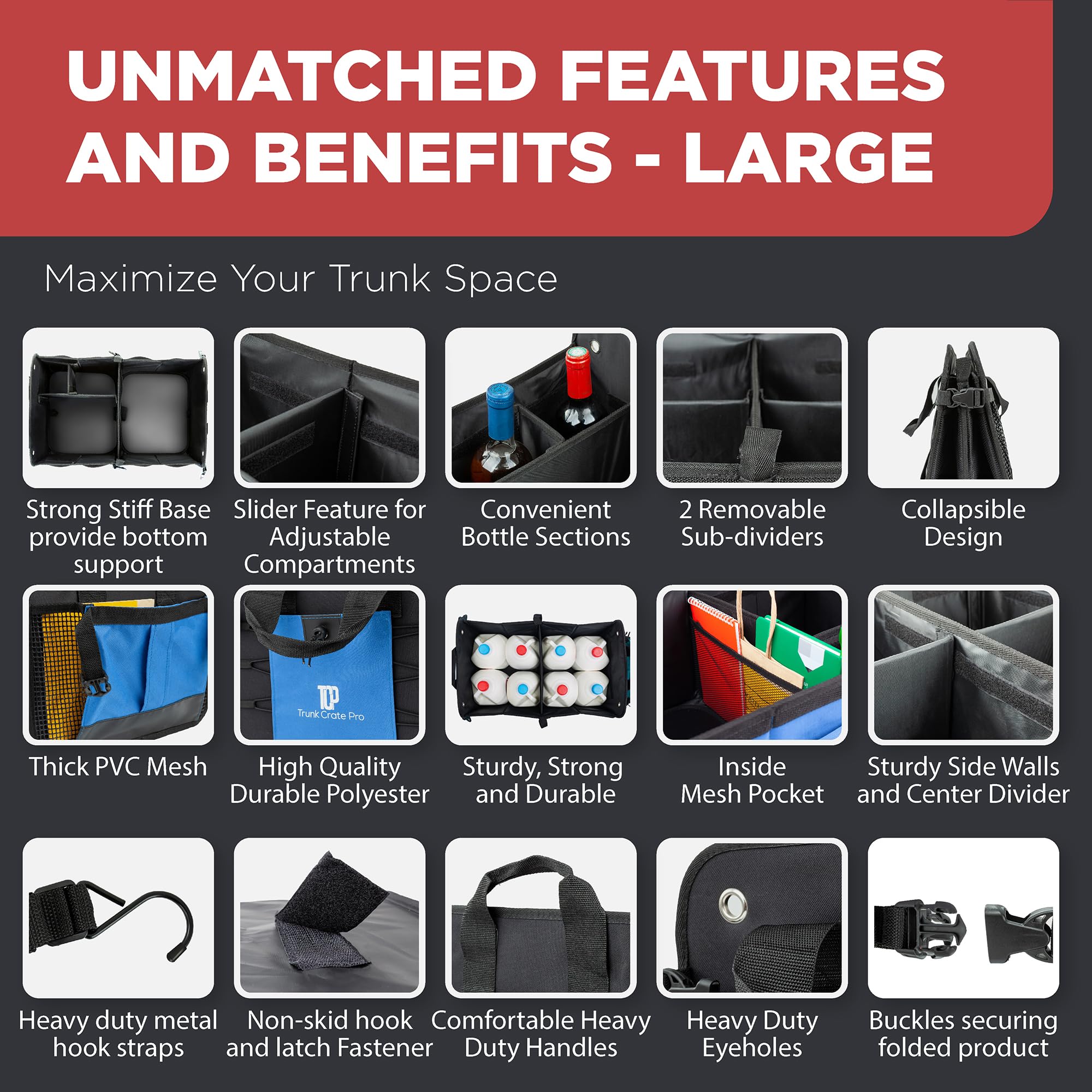 Trunkcratepro Car Trunk Organizers | Trunk Organizer, Car Storage Organizer - Premium Compartments Collapsible Portable Car Trun