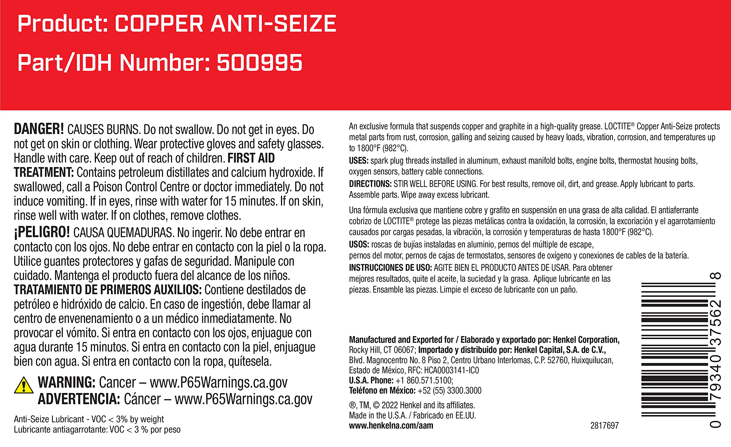 Loctite Copper Anti-Seize Lubricant 1lb Brushtop Bottle