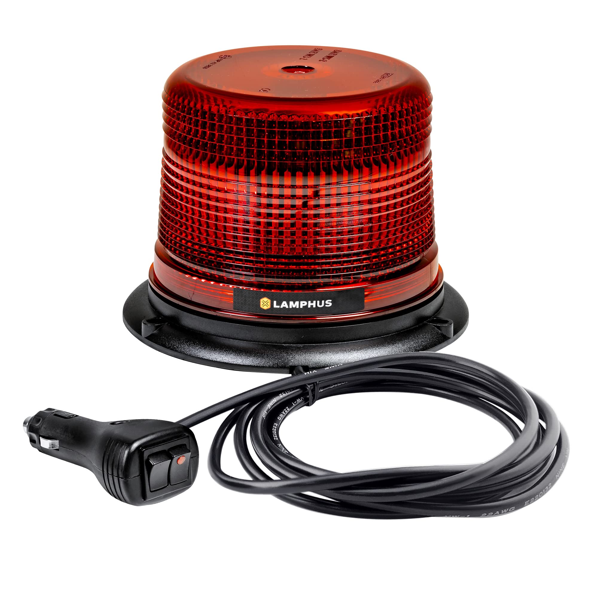 Aura 5'' 12W Red Led Flashing Beacon Light [Sae Class 1] [38 Flash Modes] [Magnet/Permanent] [High Dome] [Rooftop Mount] Warning