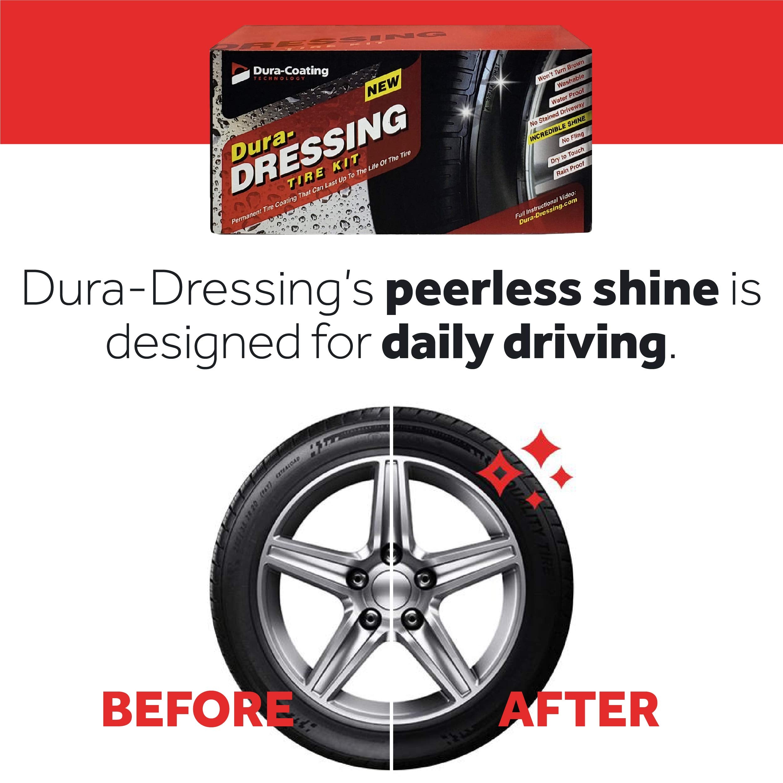 DURA-COATING TECHNOLOGY Dura-Dressing Total Tire Kit - Single Car Tire Dressing & Cleaning Kit Made in USA for a Perfect Shine