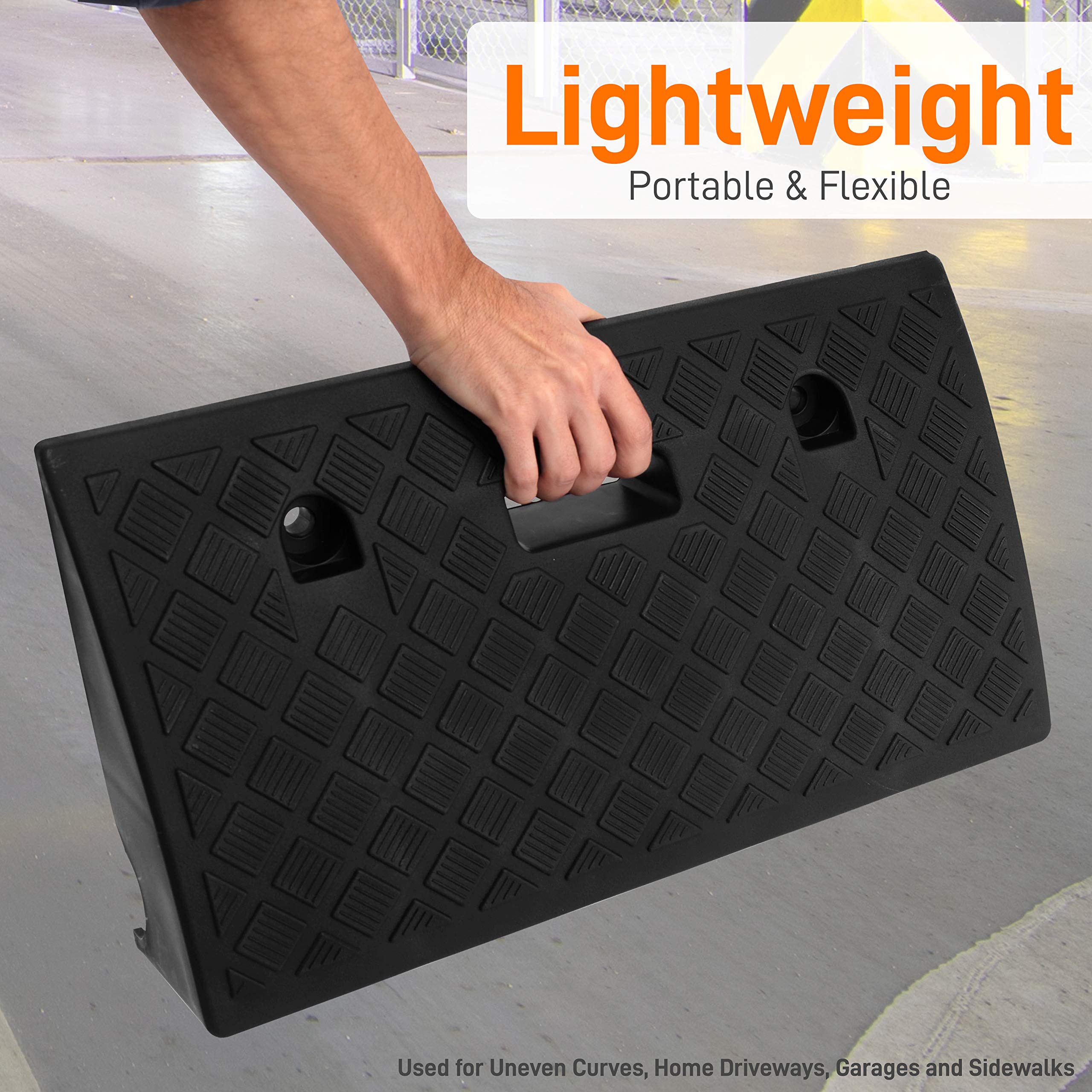 Pyle Portable Lightweight Plastic Curb Ramps - 2PC Heavy Duty Plastic Threshold Ramp Set for Driveway, Loading Dock, Sidewalk, C