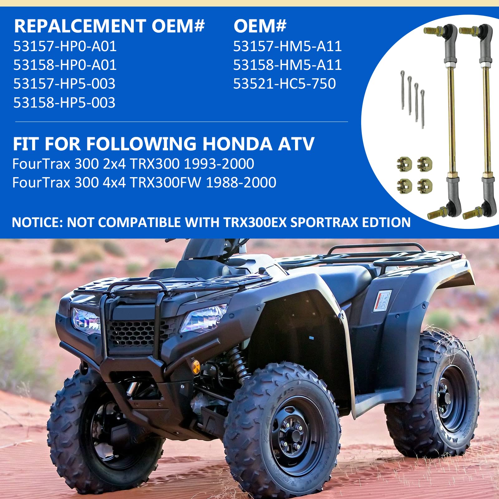 Left & Right Tie Rod Assy Sets For Honda Fourtrax 300 4X4 Trx300Fw 1988-2000 Fourtrax 300 2X4 Trx300 1993-2000