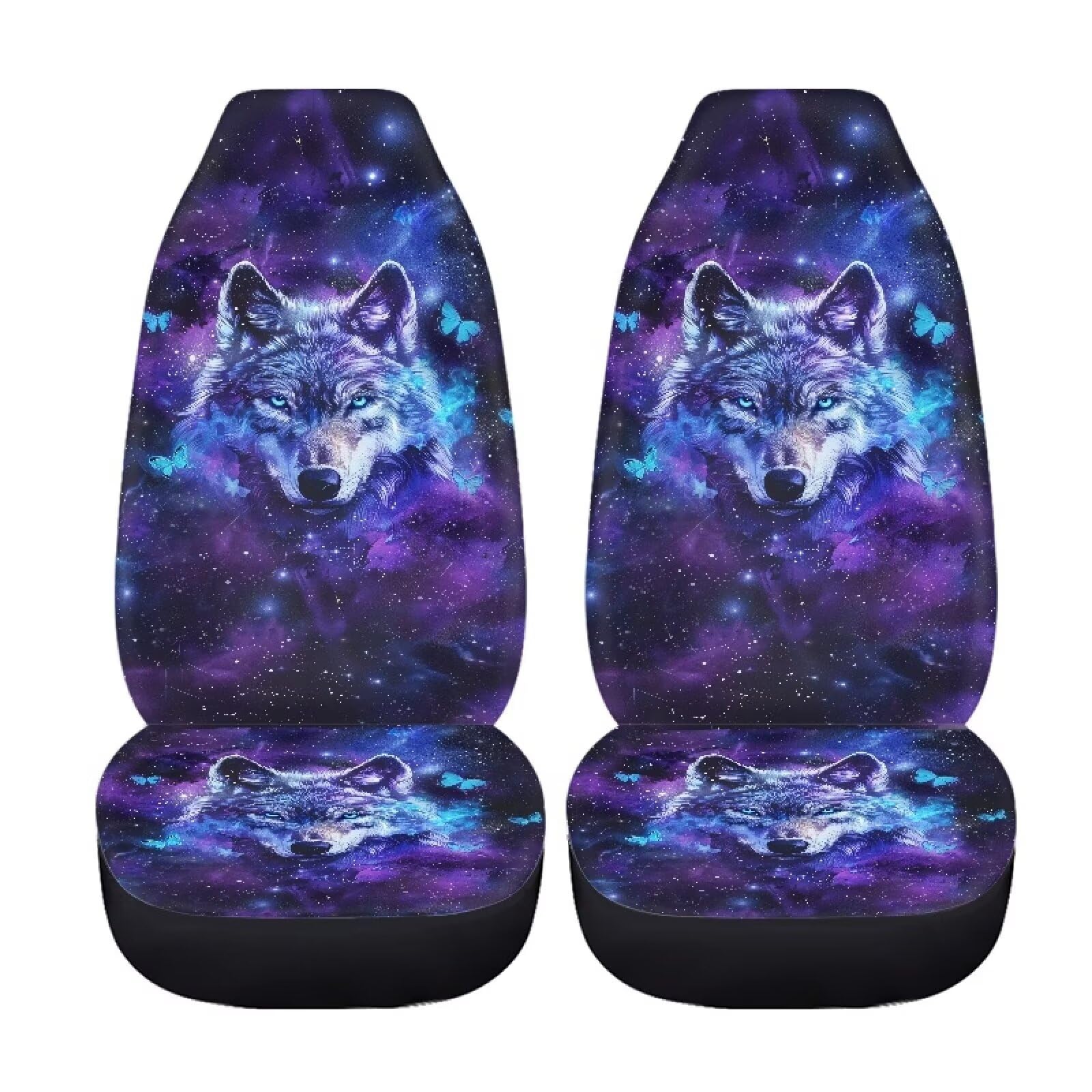 Tomeusey Car Seat Covers Front Cushion Covers and Split Rear Bench Seat Protectors for Vehicle, Wolf Butterfly Universal Auto In