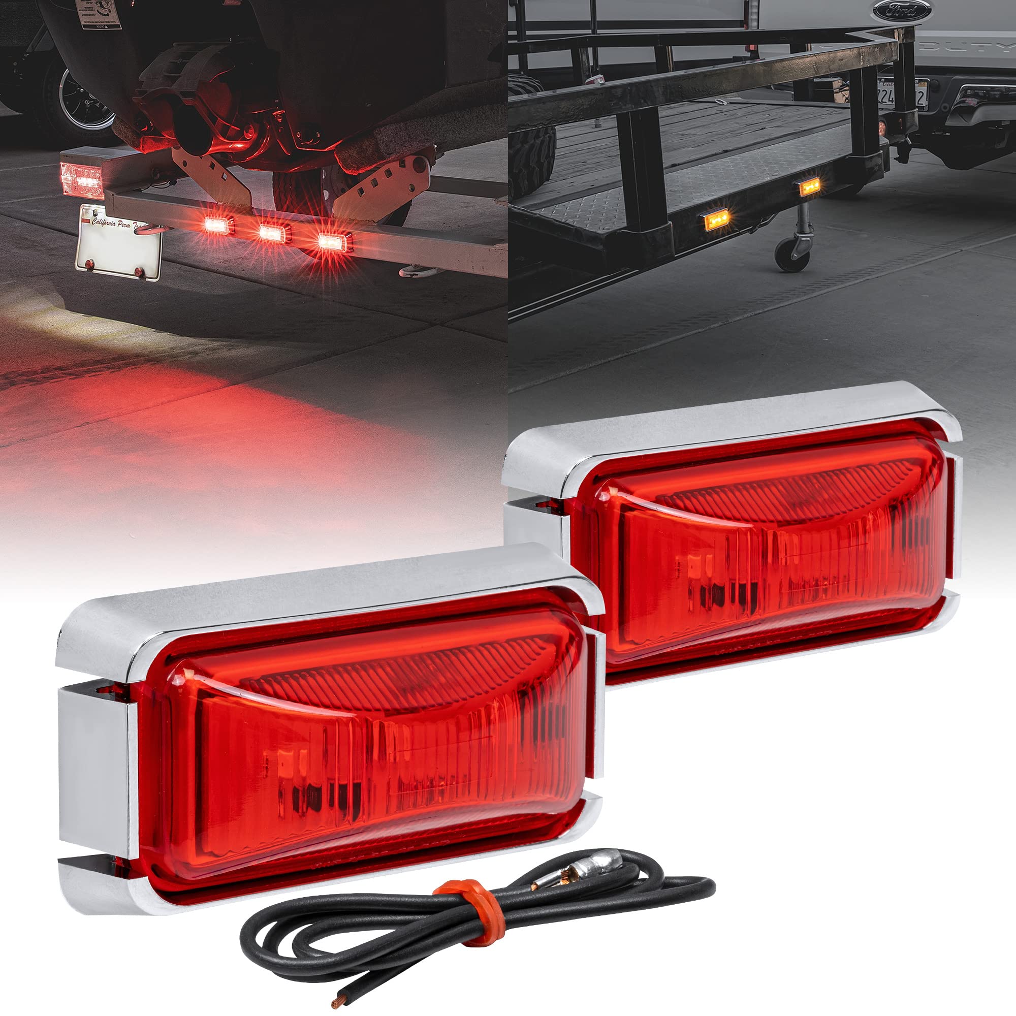 True Mods 2Pc 2.5'' Red Led Trailer Marker Light W/Chrome Bezel [Dot Fmvss 108] [Sae P2Pc] [Surface Mount] [Waterproof Ip67] Sid