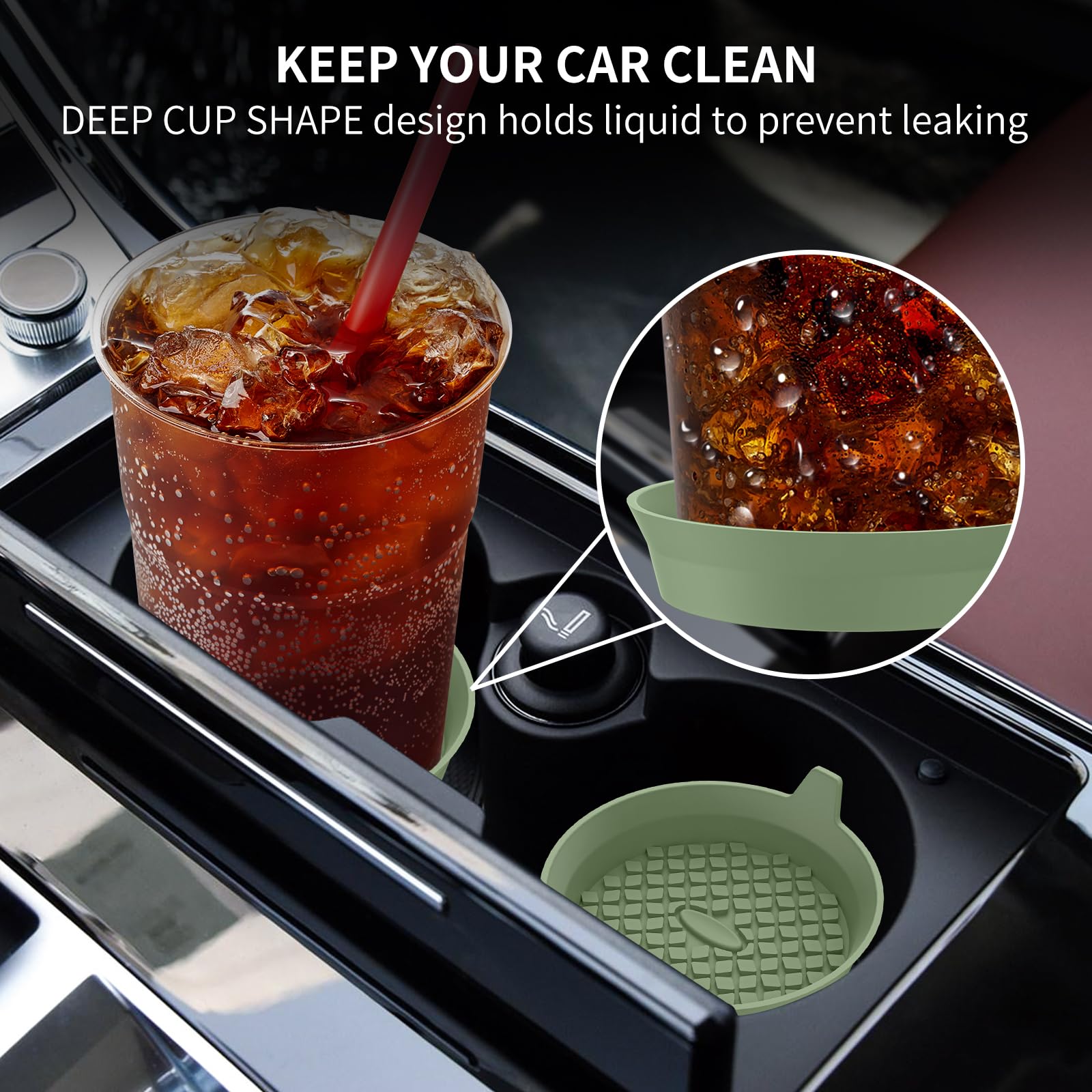Me.Fan Car Cup Holder Coasters [4 Pack] Silicone Cups Mats, Automotive Universal Non-Slip Recessed Interior Accessories Olive Gr