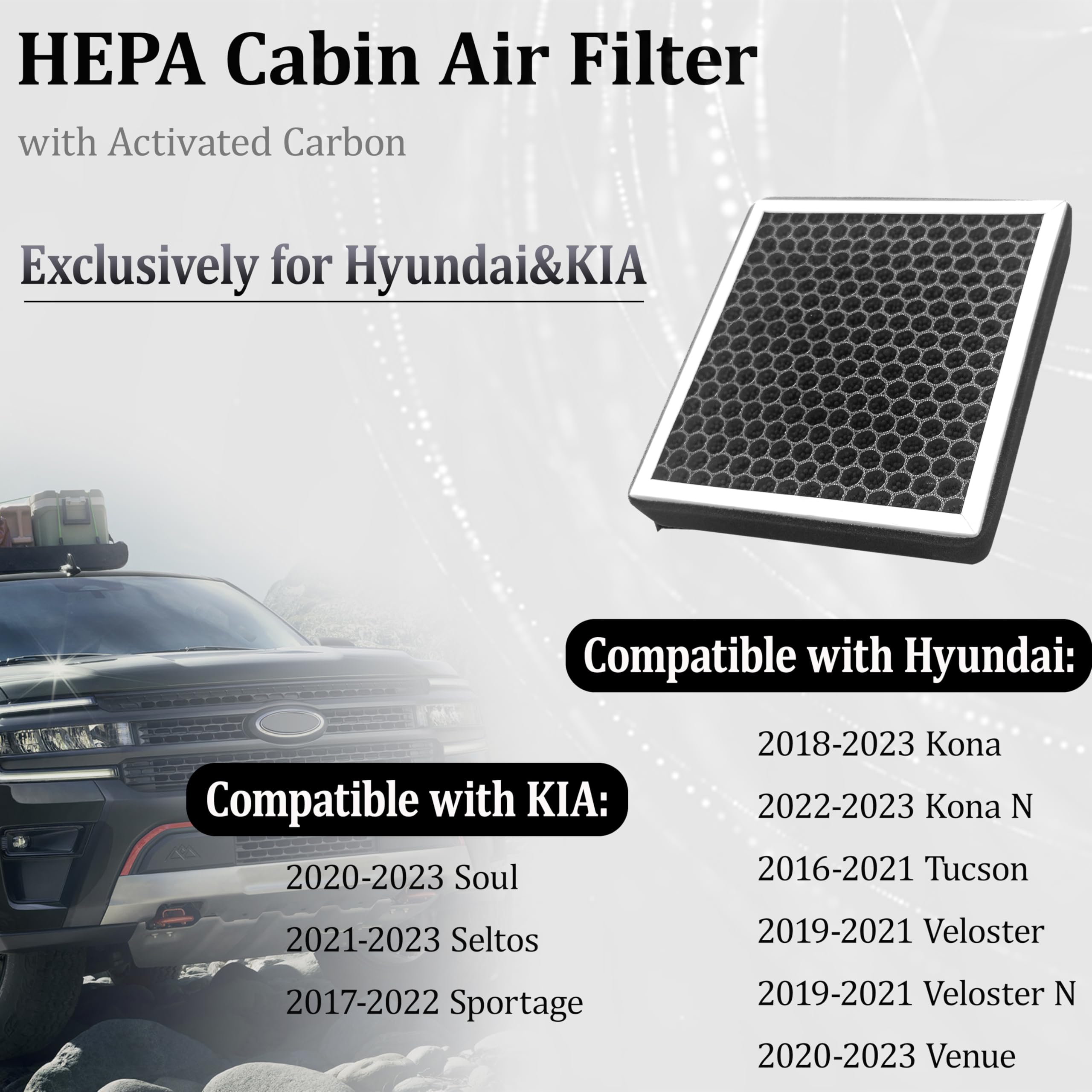 CF12160 Dedicated Cabin Air Filter With Activated Carbon For K I A Tucson Kona Veloster Venue Soul Seltos Sportage