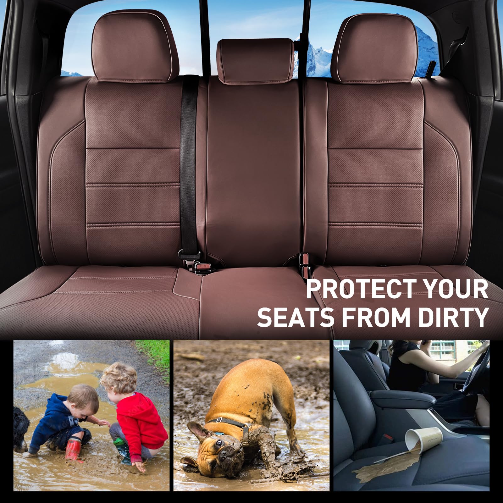 Drcarnow For Toyota Tacoma Seat Covers 2016-2022 2023,Fit For Tacoma Seat Cover Crew Cab/Double Cab Brown Waterproof Leather Acc