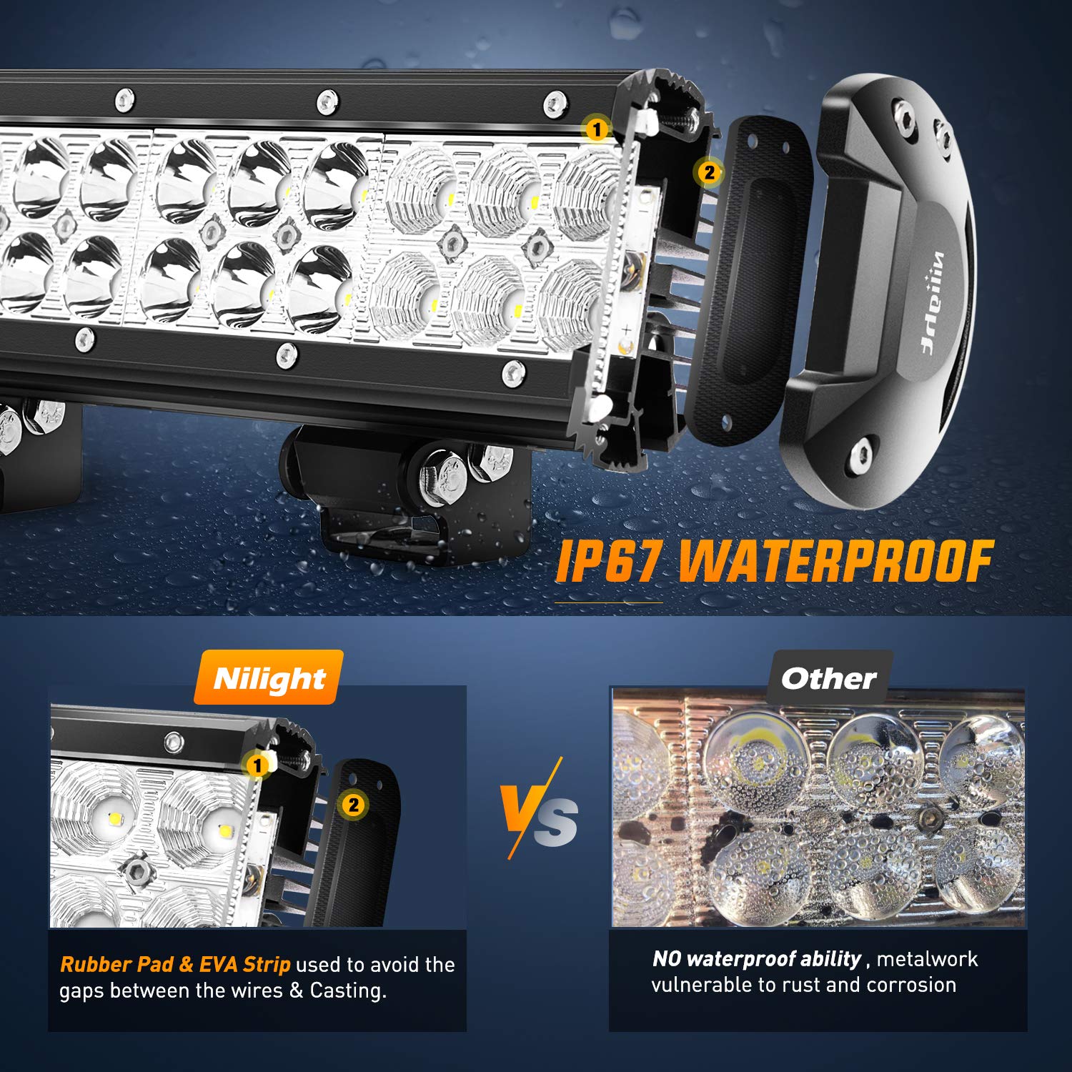 Nilight Led Light Bar 20 Inch 126W Spot Flood Combo Led Off Road Lights 12V 5Pin Rocker Switch Led Light Bar Wiring Harness Kit,