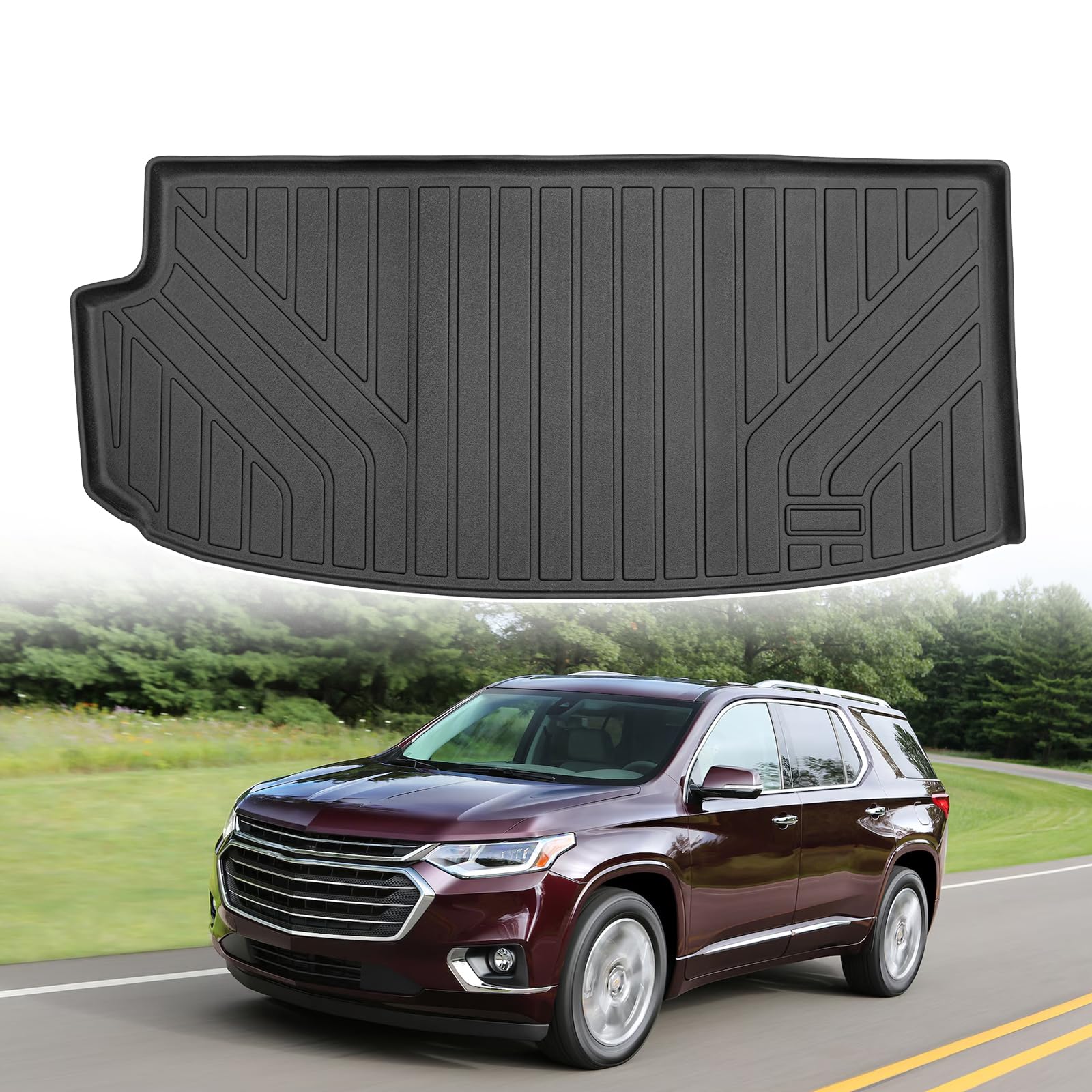 Powerty Trunk Mat For 2018-2023 2024 2025 Chevrolet Chevy Traverse Accessories Cargo Mats Tpe All Weather Cargo Liner Heavy-Duty