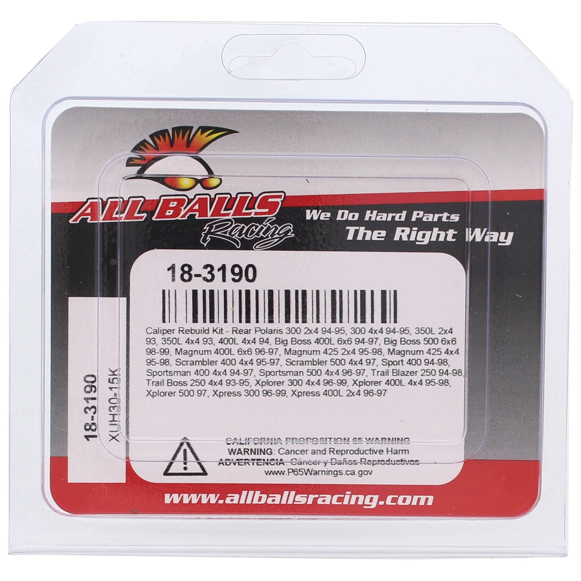 All Balls Caliper Rebuild Kit Rear 18-3190 for Polaris 350 L 2x4 93, Sportsman 500 4x4 96-97, Trail Blazer 250 2x4 94-98, Trail