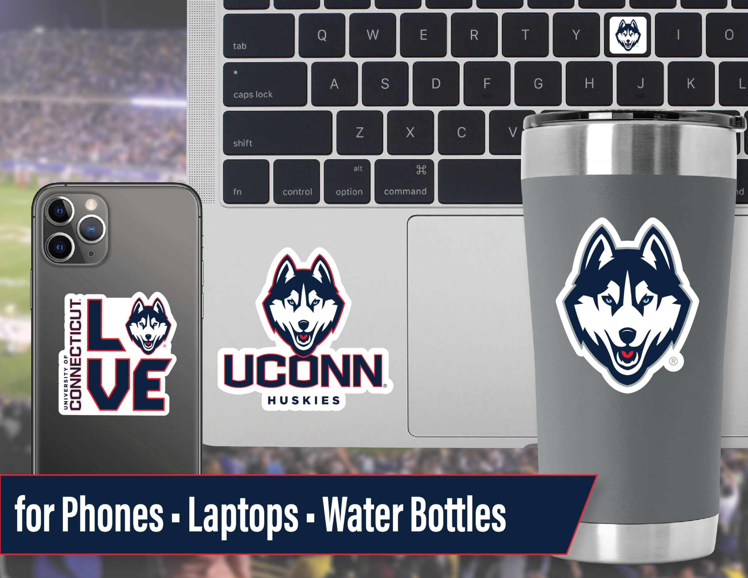 Uconn Stickers (14 Piece) Uconn Huskies Gifts For Men Football Fans For Car Laptop Water Bottle + 2 Large Uconn Huskies Car Deca