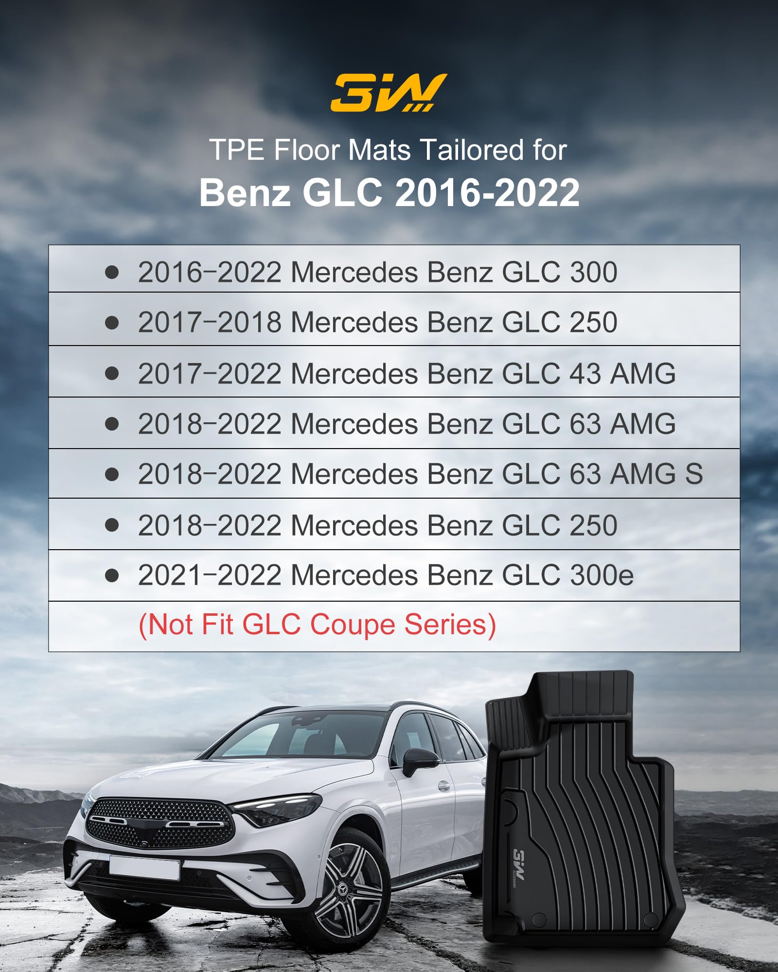 3W Floor Mats Compatible For Benz Glc 2016-2022 Tpe All Weather Custom Fit Floor Liner For Benz Glc 1St 2Nd Row Full Set Car Mat