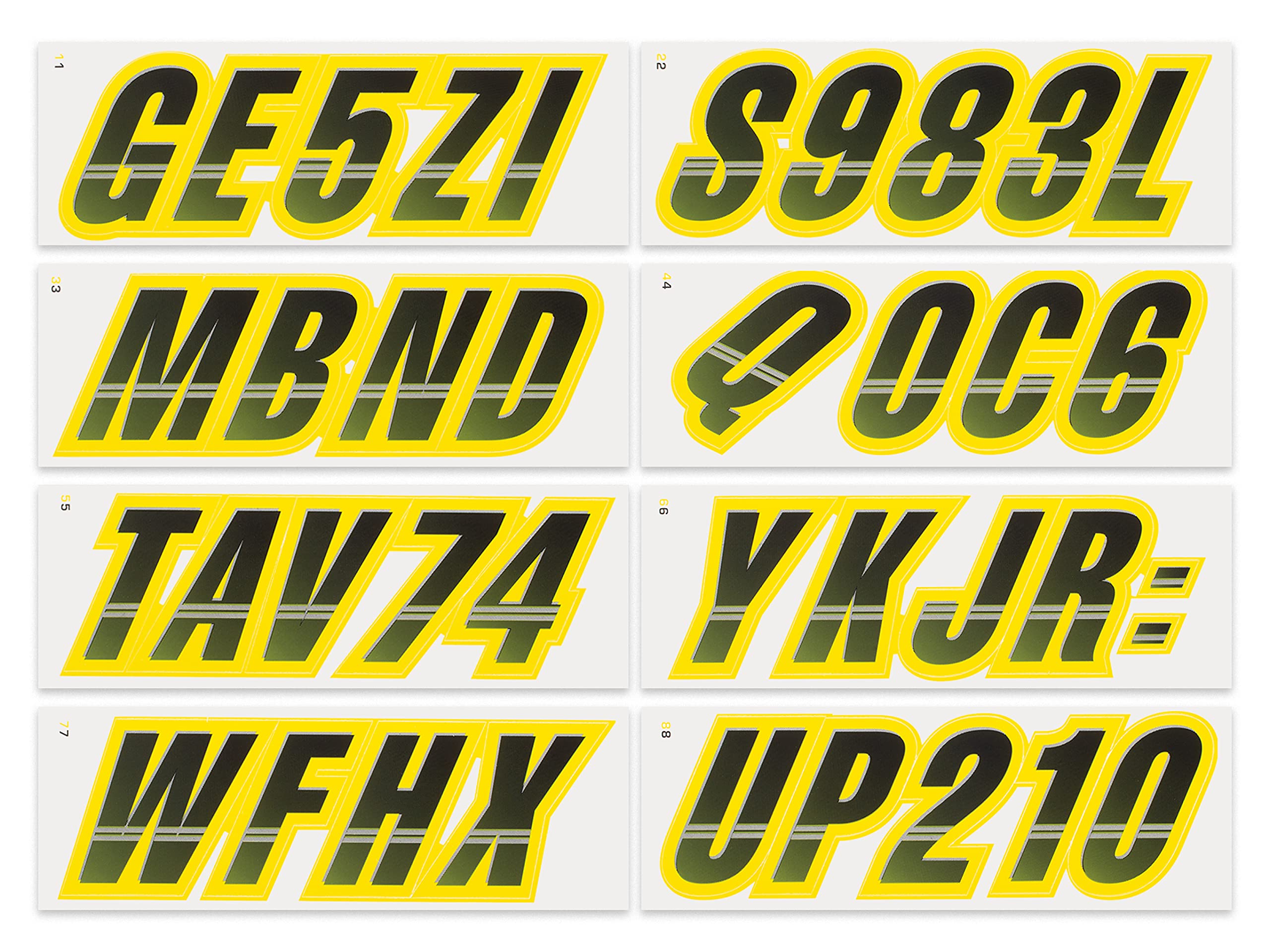 Stiffie Techtron Black/Electric Yellow 3 '' Boat & Pwc Registration Decals  Numbers Letters Stickers