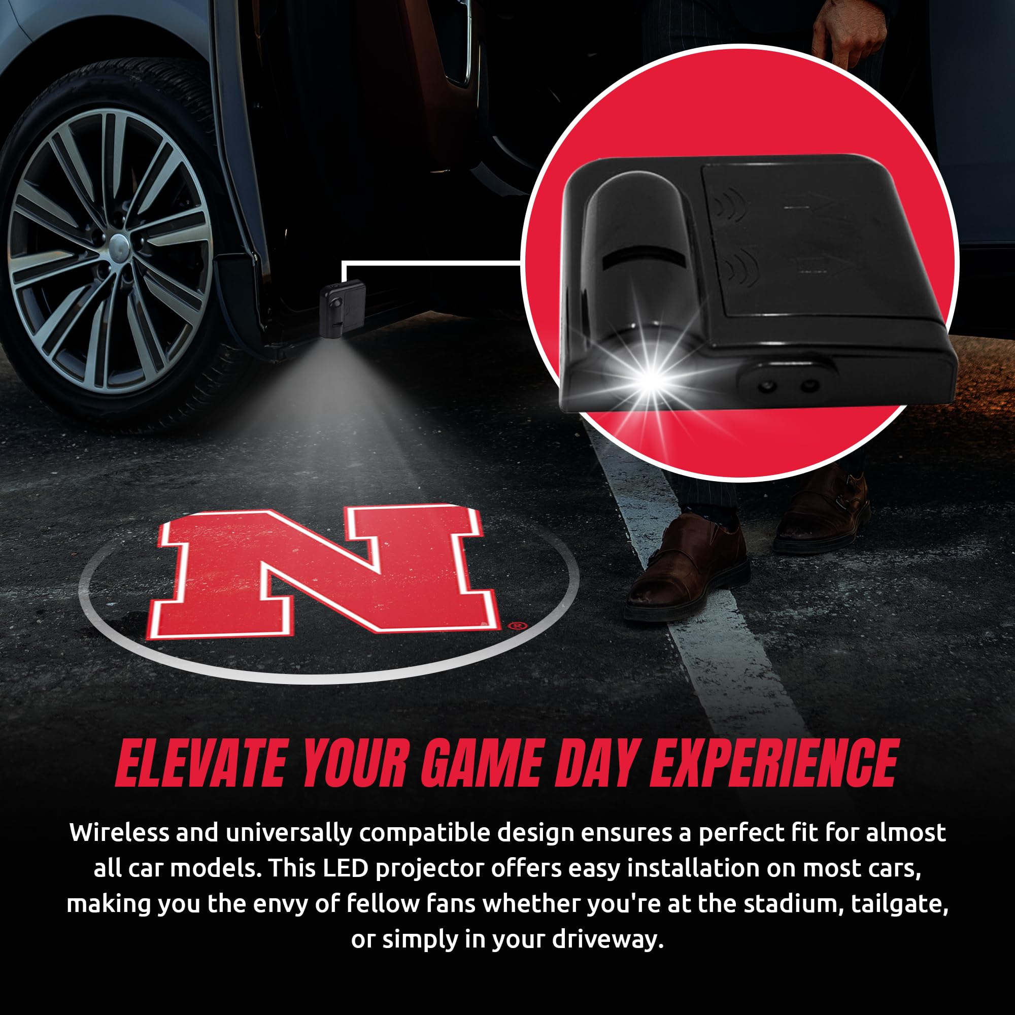 Sporticulture American Football Nebraska Led Car Door Light - Officially Licensed Ncaa Wireless Projector - Show Your Team Pride