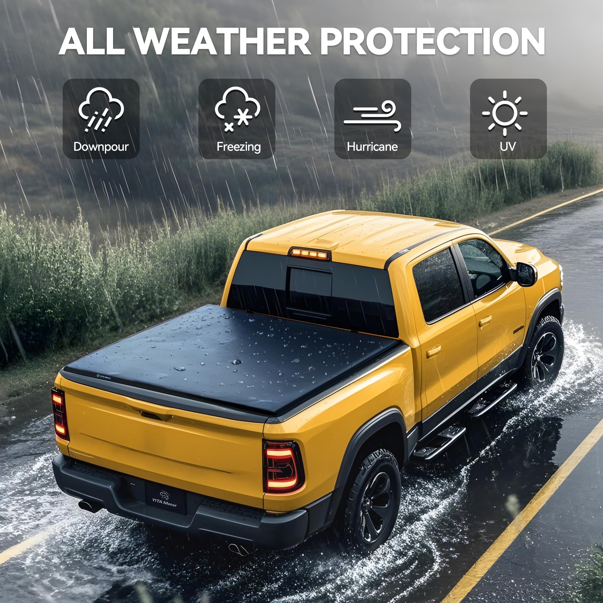 Yitamotor Soft Roll Up Truck Bed Tonneau Cover Compatible With 2005-2015 Toyota Tacoma, Fleetside 6 Ft Bed With Deck Rail System