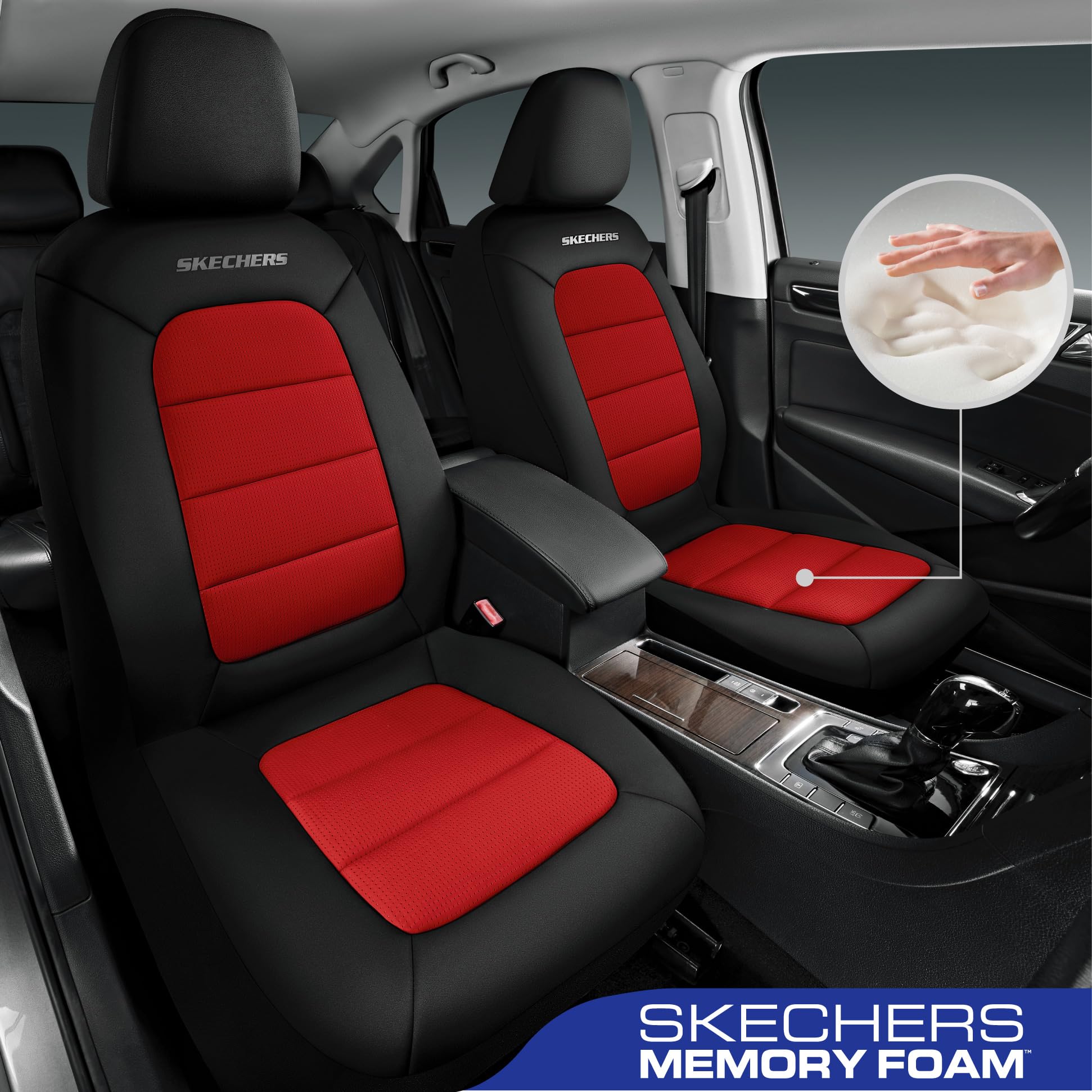Skechers Memory Foam Car Seat Covers,Thick Cool Touch Fabric Seat Covers,car seat Protector Full Set,Airbag Compatible,Automotiv