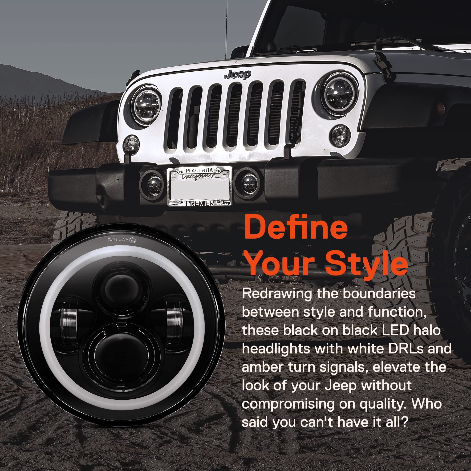 True Mods 7-Inch H6024 Led Headlights For Jeep Wrangler Jk Unlimited Jku Tj Lj Cj Tj Accessories [Halo Drl][Amber Turn Signals]