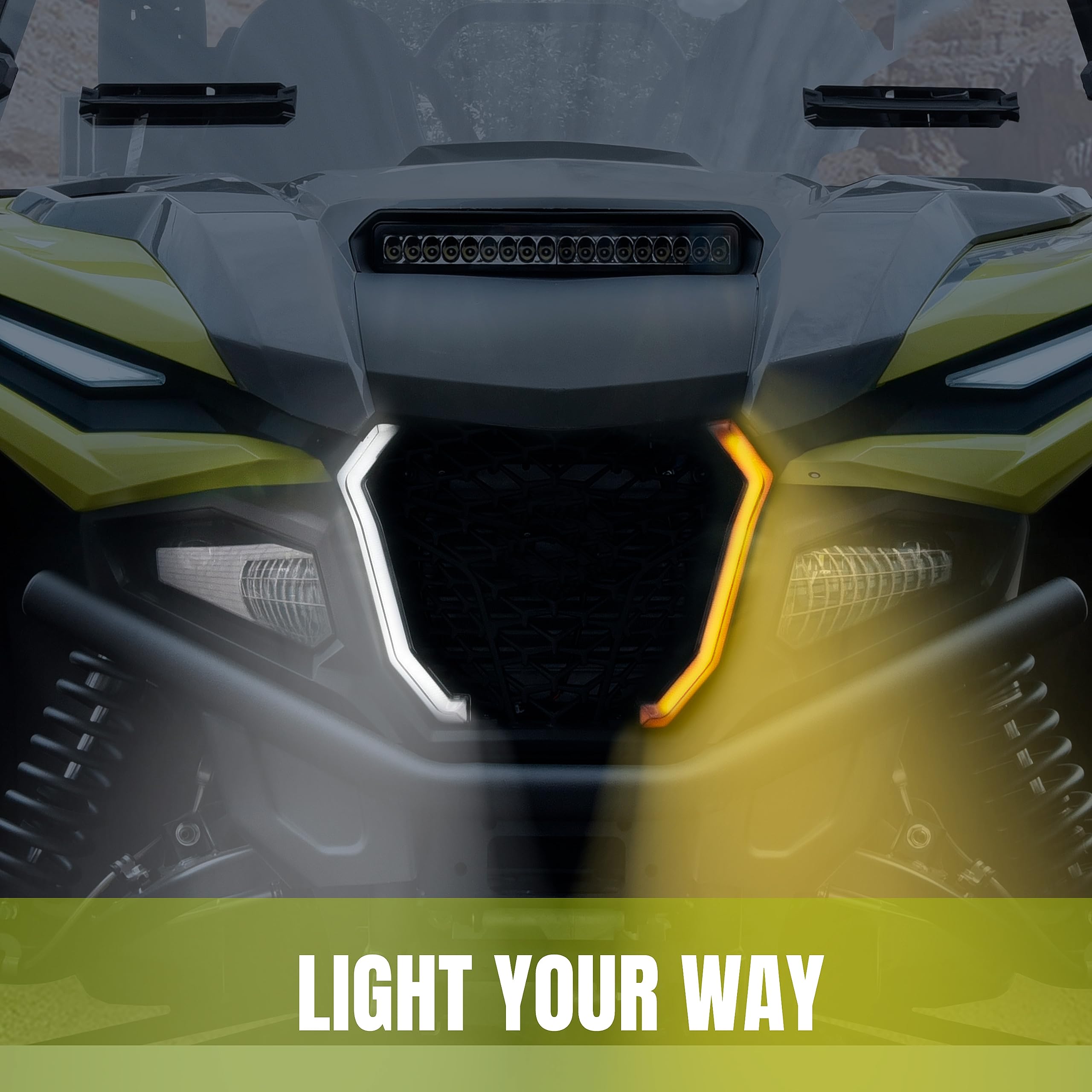 SAUTVS Front Grill Accent Fang Lights for Yamaha RMAX 1000, LED Grille Lights with Turn Signals Lamps for Yamaha Wolverine RMAX2