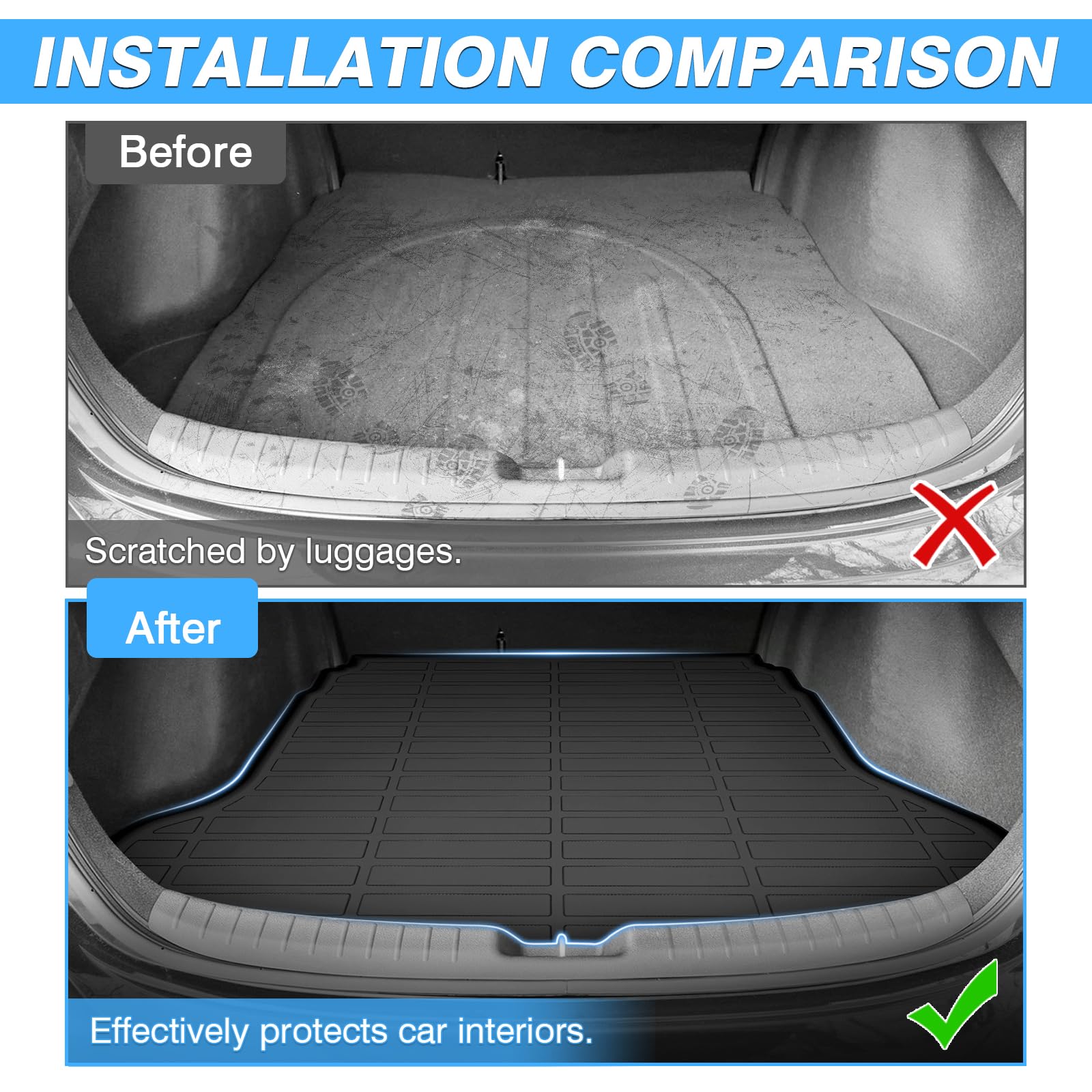 Powerty Cargo Liner For 2019-2023 2024 Kia Forte Accessories Cargo Mat All Weather Cargo Trunk Mat Heavy-Duty Tpe Car Rear Trunk