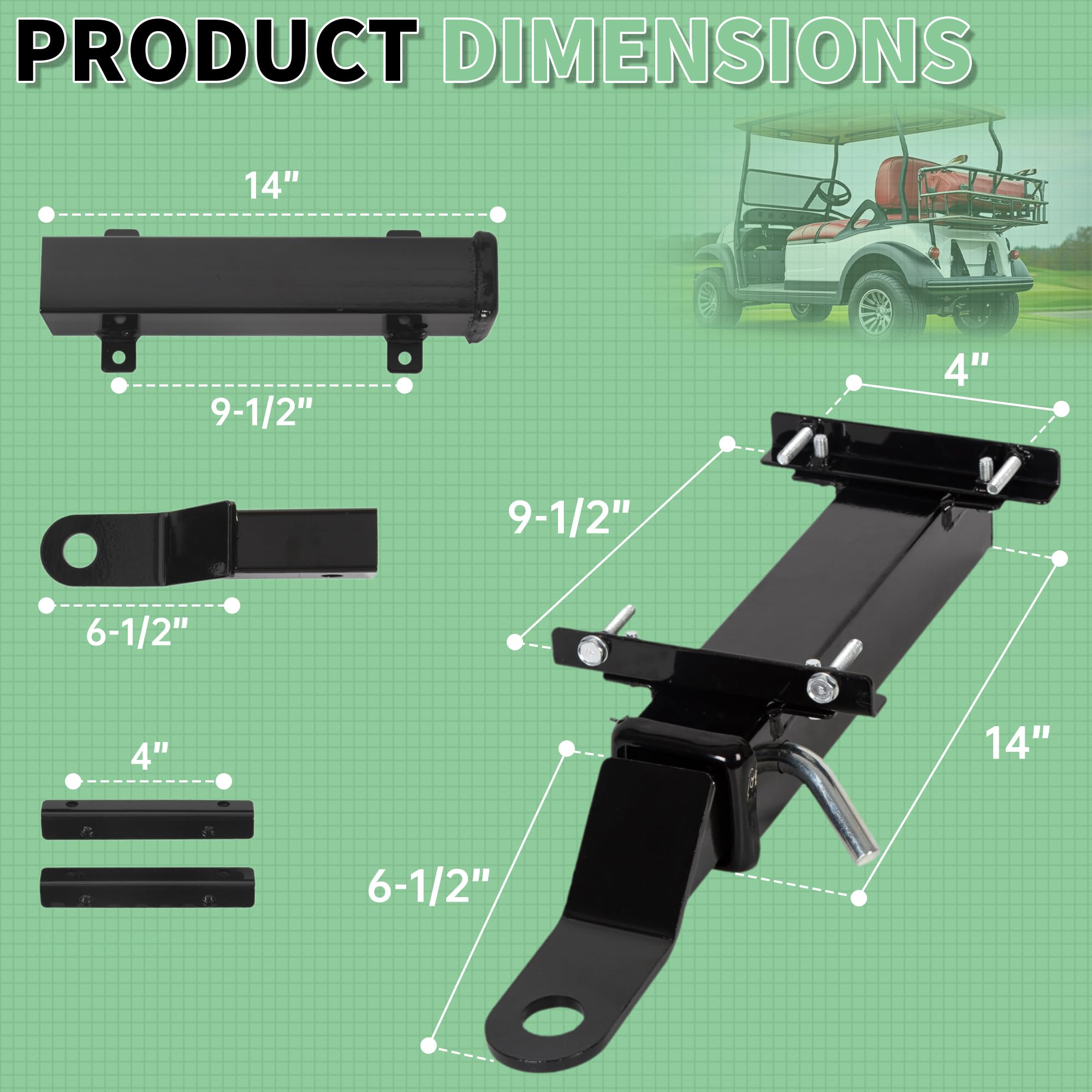 ECOTRIC Universal Golf Cart Trailer Hitch w/2' Receiver for Step on Back Compatible with Club Car EZGO Yamaha Trailer Hitch, Golf Cart Hitch
