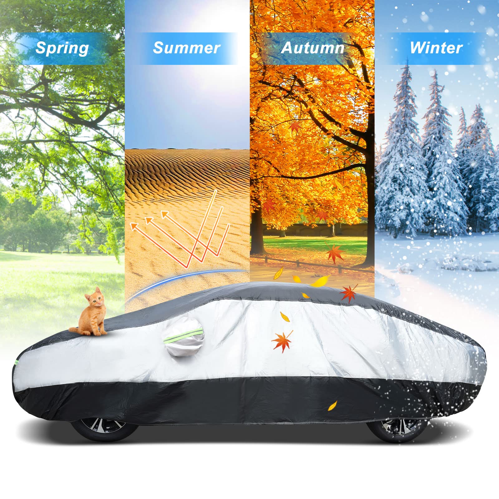 Universal Sedan Car Cover Fit for Mercedes-Benz C-Class, BMW 3 Series, Audi A3,Waterproof All Weather Heavy Duty Anti-UV Windpro