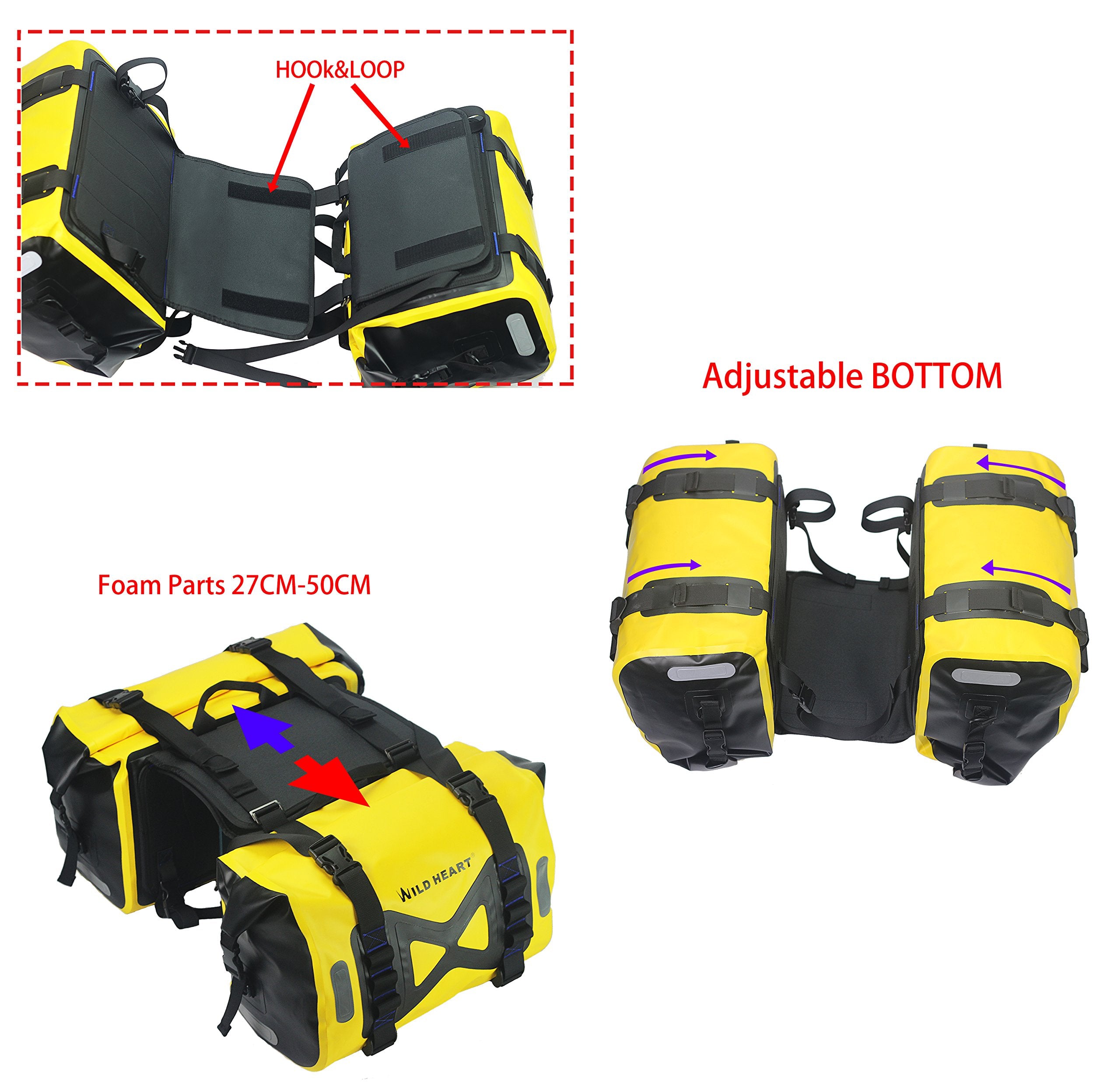 WILD HEART 50L Waterproof Motorcycle Saddlebag - Yellow PVC Tank Bag, Model WF-057Y