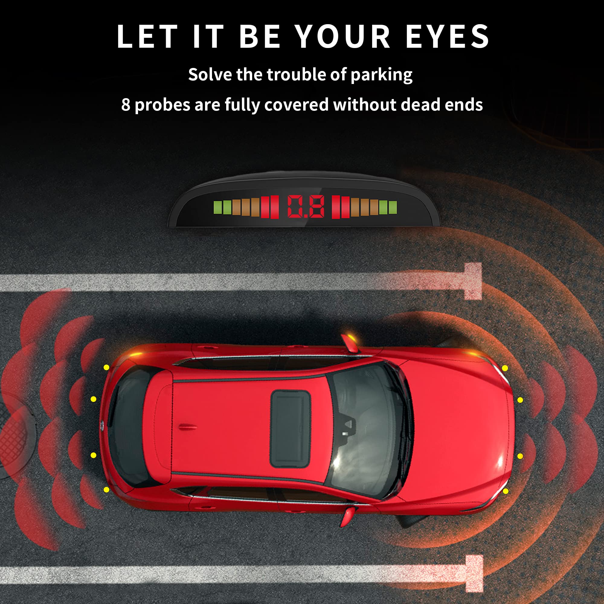 Car Auto Reverse Parking Radar System with 8 Parking Sensors Distance Detection + LED Distance Display + Sound Warning (Gray Col