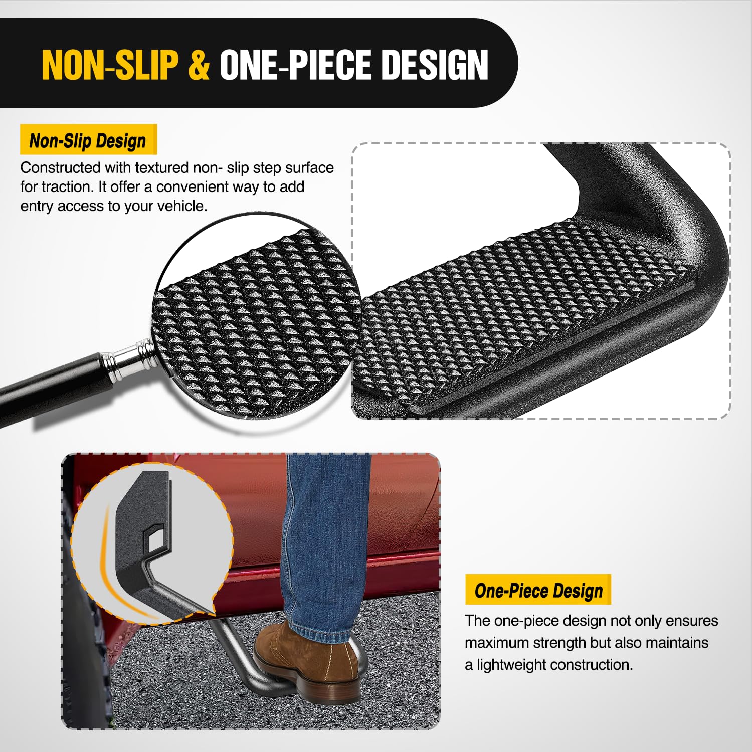 Nilight Universal Side Step Slip-Proof Aluminum Side Hoop Steps Nerf Bars Assembly Black 2 Pcs (1 Pair) For Chevy (Chevrolet) Fo