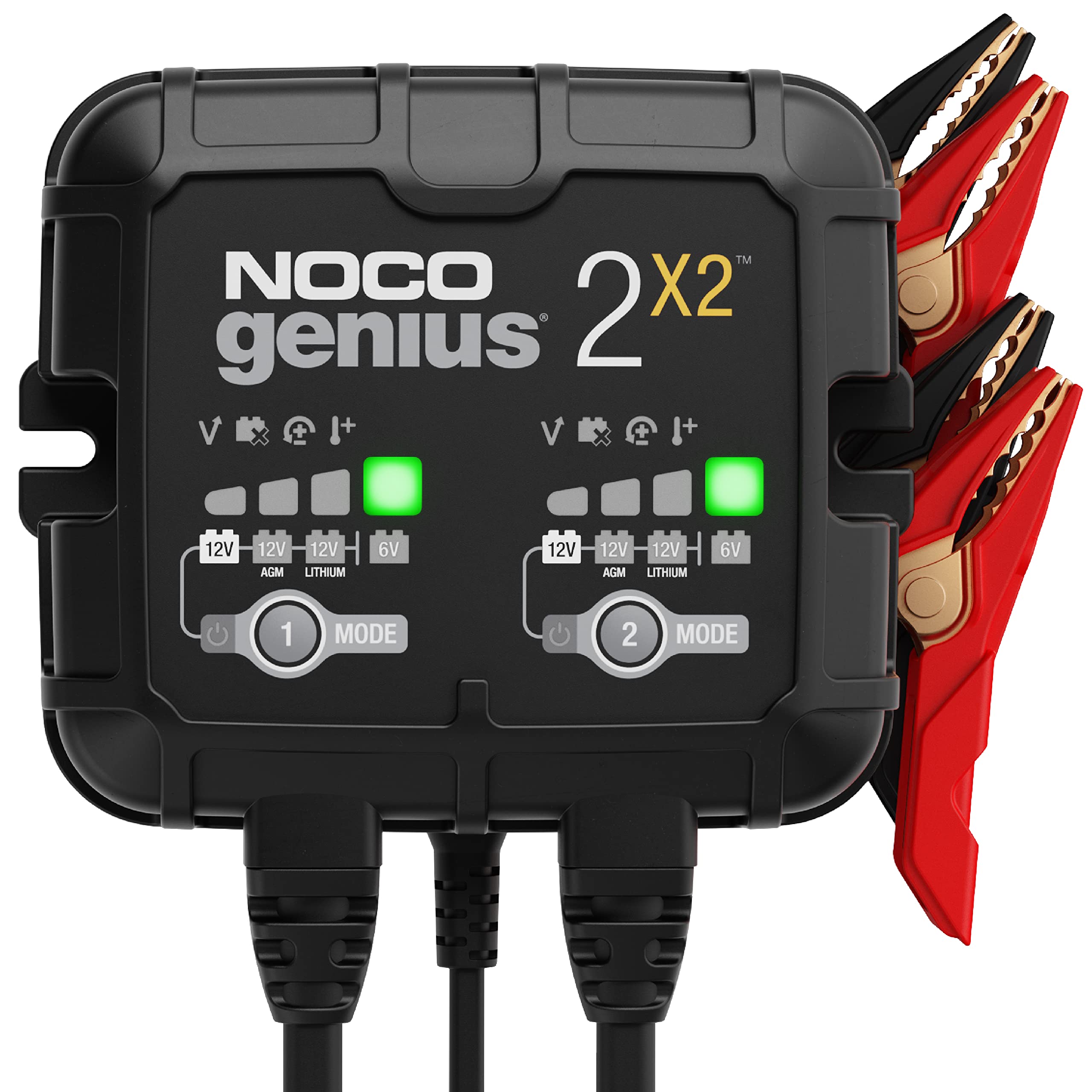 NOCO GENIUS2X2, 2-Bank, 4A (2A/Bank) Smart Car Battery Charger, 6V/12V Automotive Charger, Battery Maintainer, Trickle Charger, 