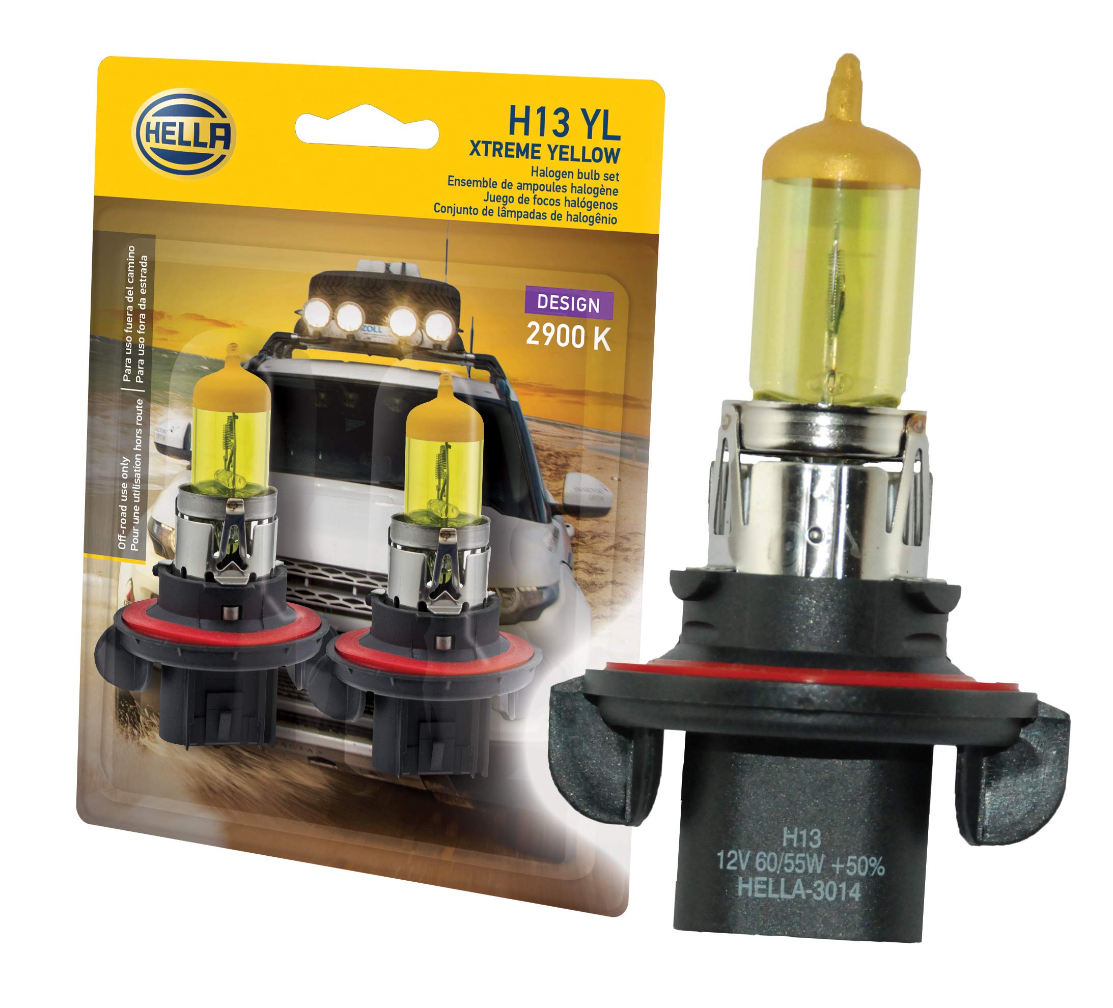 HELLA H13 YL Xtreme Yellow Bulb (12V 60/55W), 2 Pack