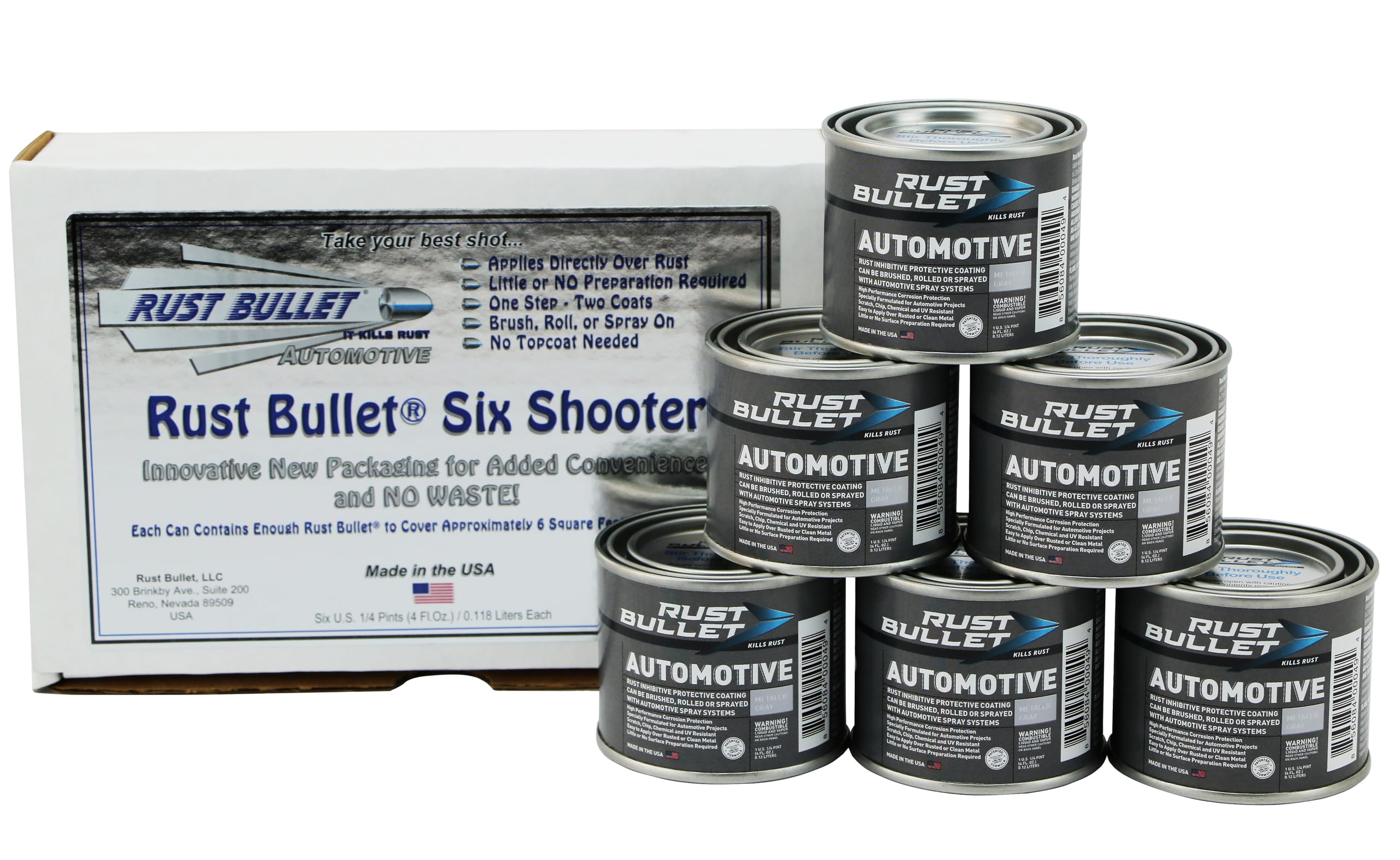 Rust Bullet Automotive - Metallic Gray - (6) 4 Oz - Rust Inhibitor & Protective Coating For Cars, Trucks, & Metal Surfaces, Uv R