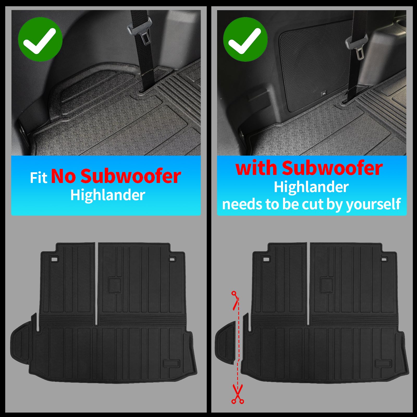 Bomely Floor Mats Compatible With 2020-2025 Toyota Highlander Cargo Liner Back Seat Cover Hybrid Fuel 2024 7 Seats Highlander Ac